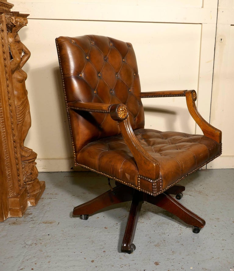 Chesterfield Leather Library or Office Desk Chair at 1stDibs