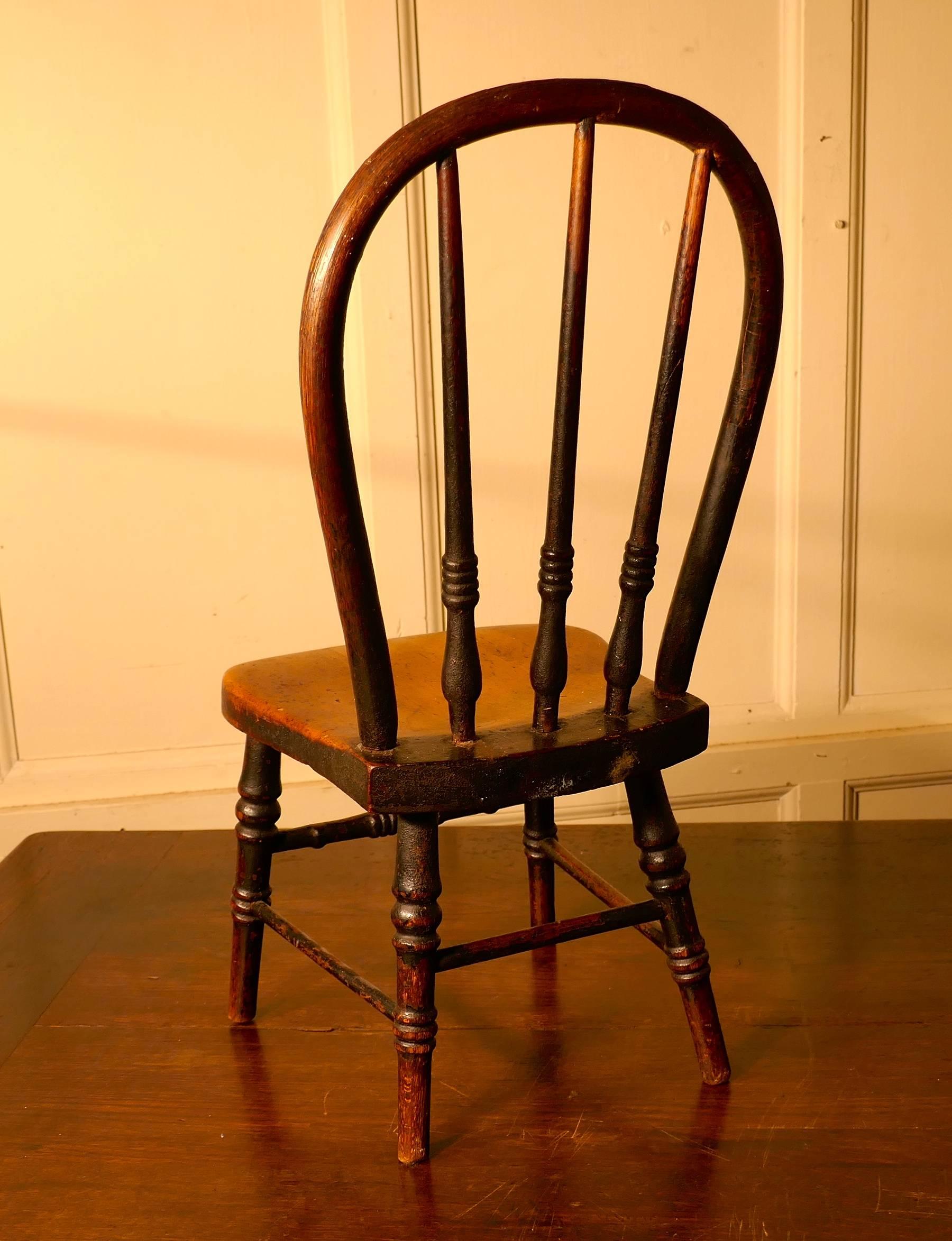 French Miniature Ash Back Kitchen Chair 19th Century Apprentice Piece For Sale