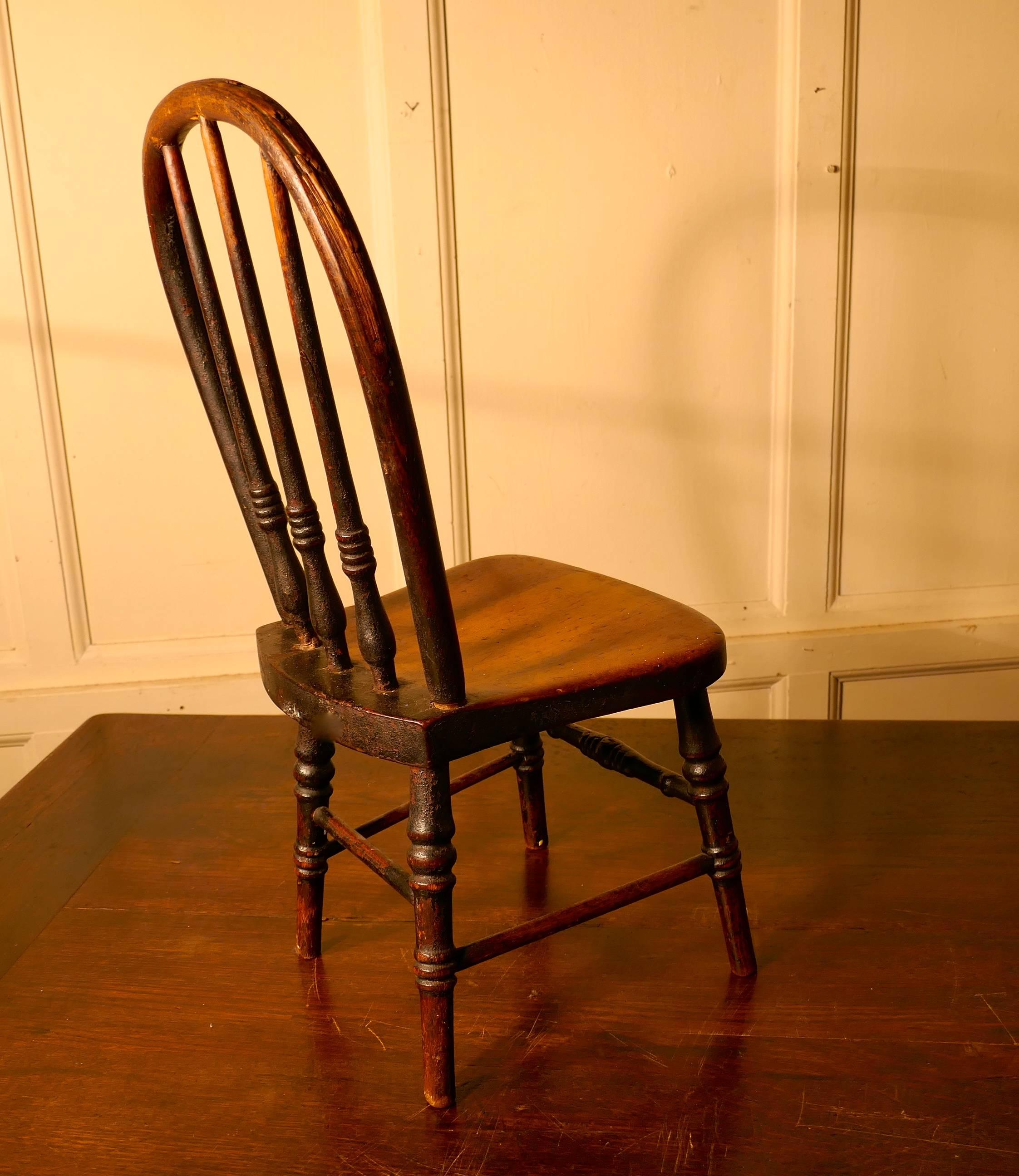 Country Miniature Ash Back Kitchen Chair 19th Century Apprentice Piece  For Sale