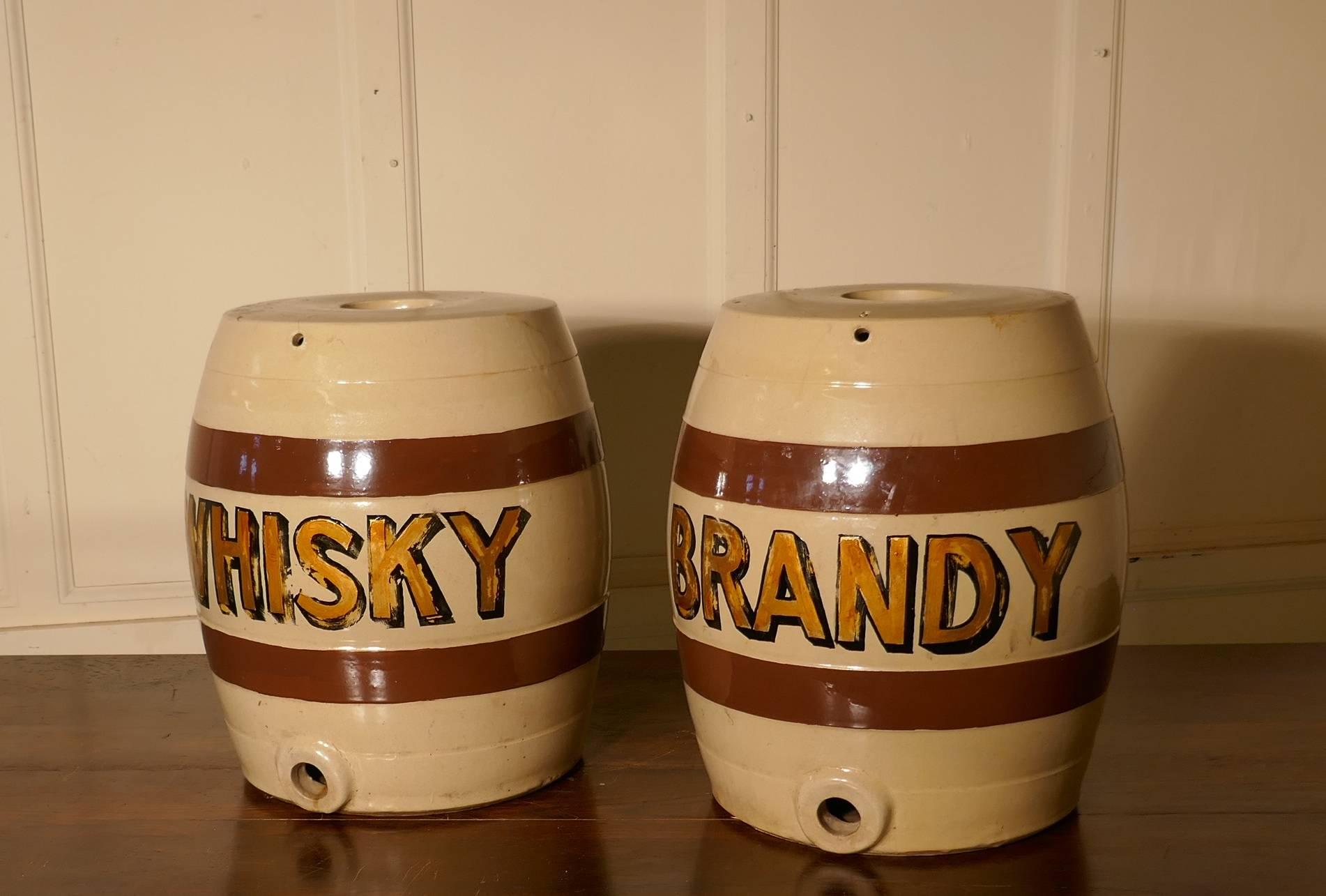 English Large Pair of 19th Century Stoneware Brandy & Whisky Barrels