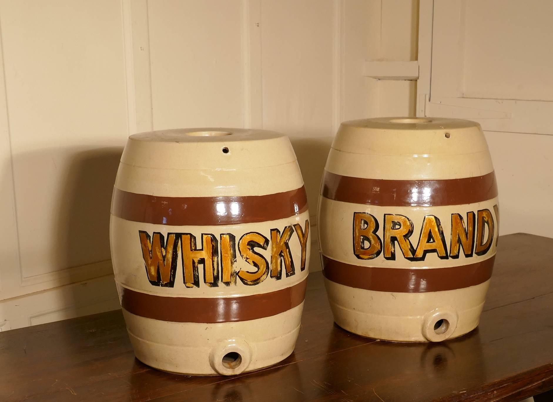 Large Pair of 19th Century Stoneware Brandy & Whisky Barrels 1