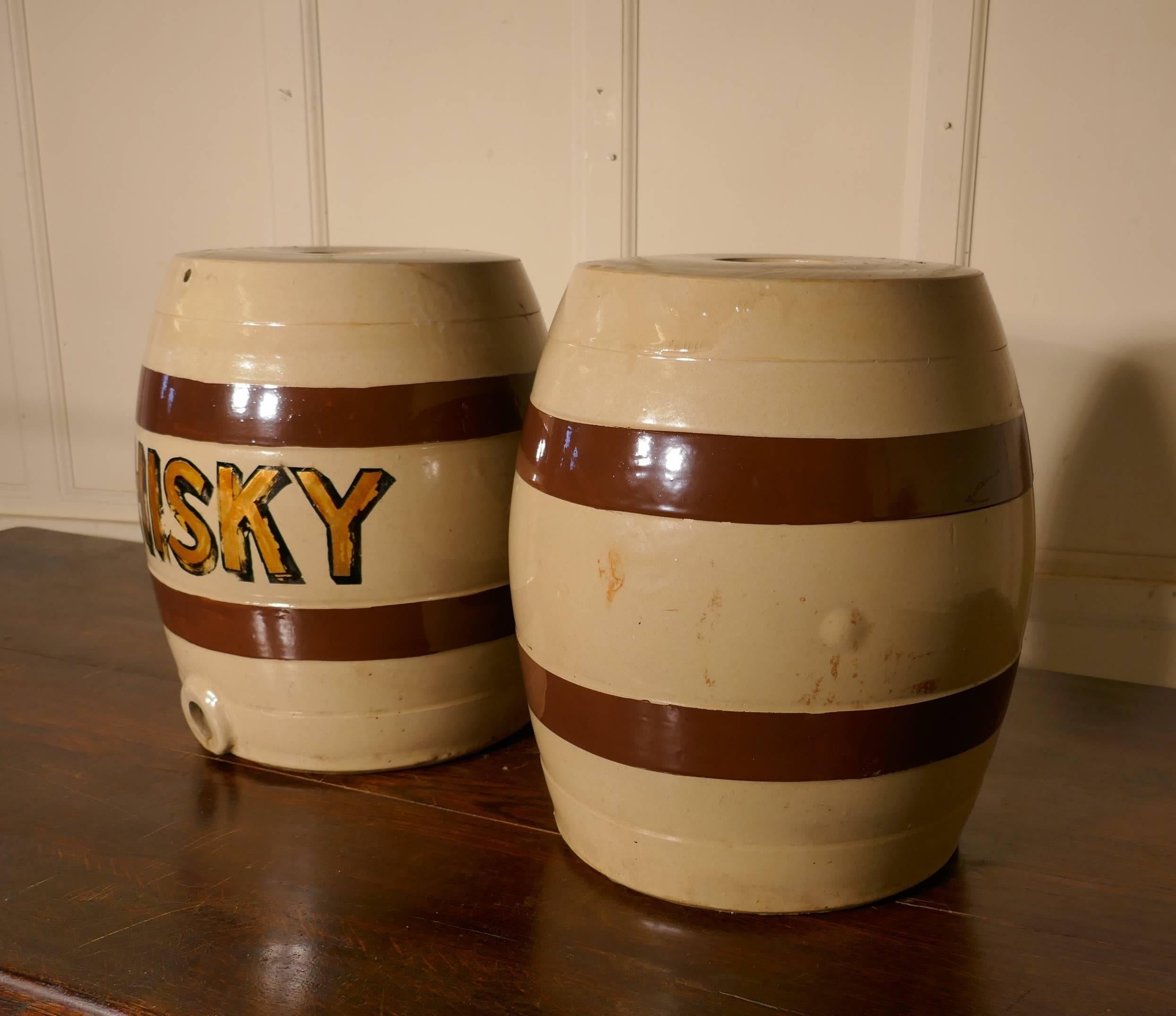 Steampunk Large Pair of 19th Century Stoneware Brandy & Whisky Barrels