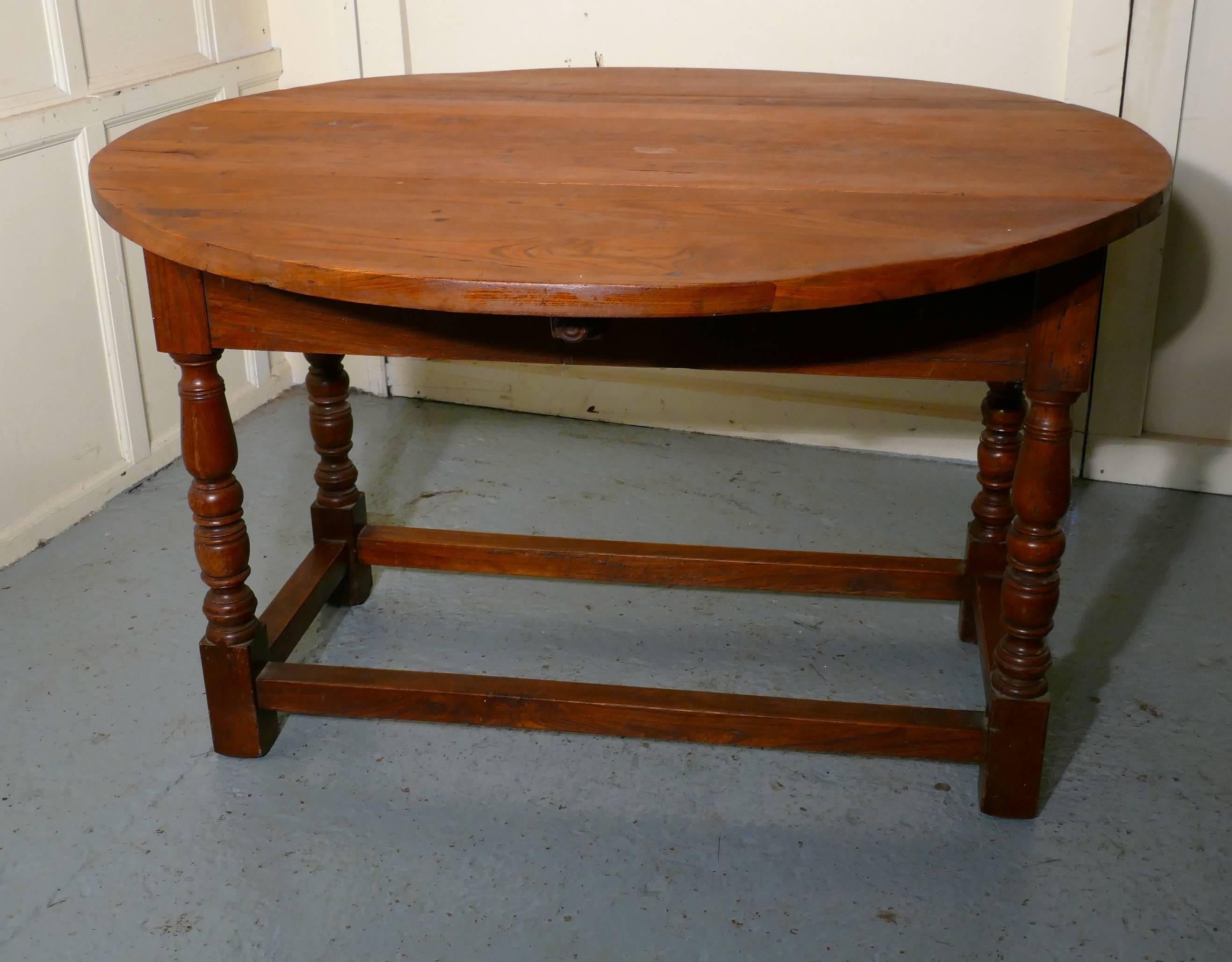 19th Century French Country Elm Drop-Leaf Table, Kitchen Dining Table