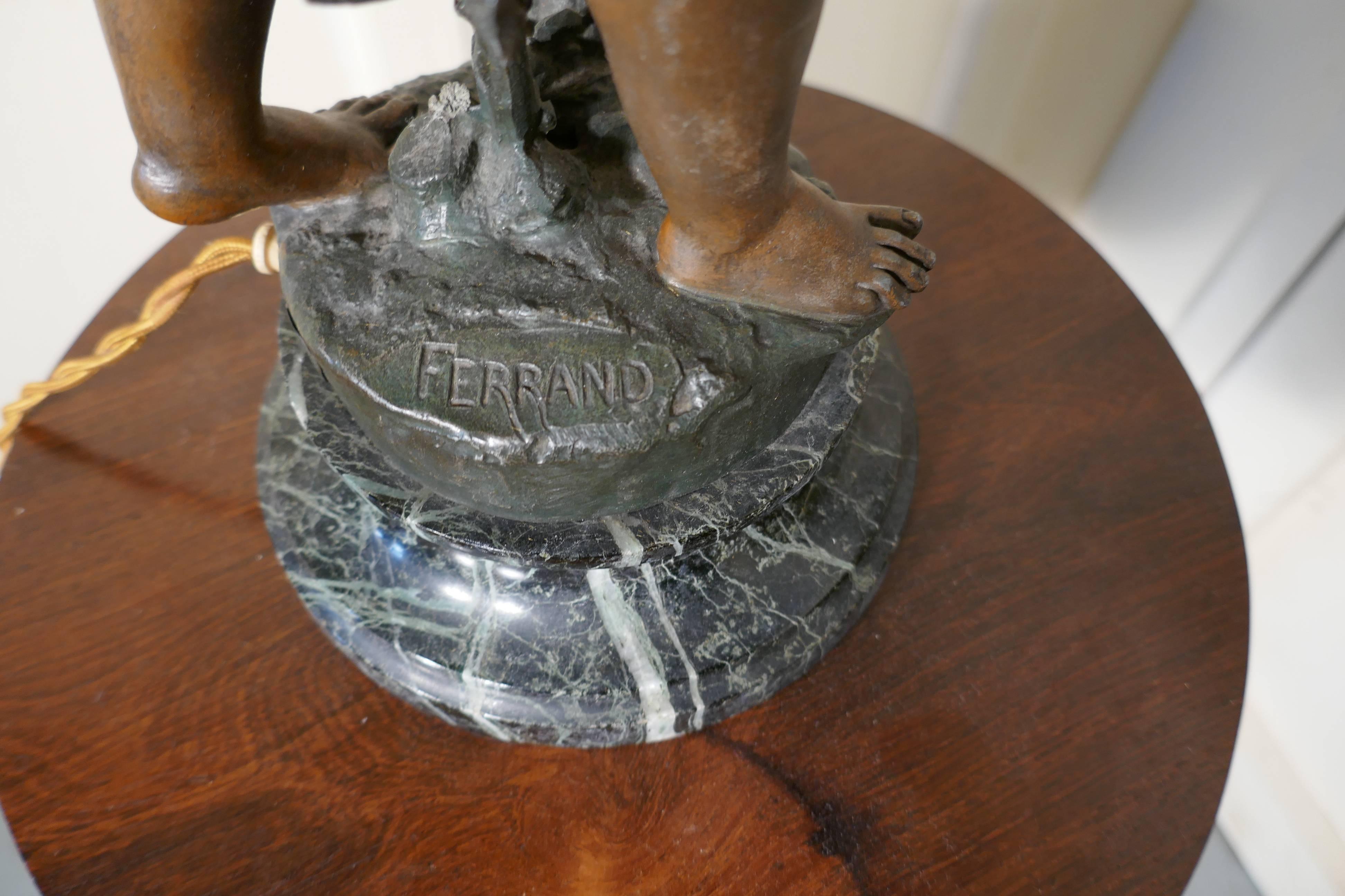 Rococo Revival Bronze Lamp of a Cherub or Putti after Ernest Justin Ferrand