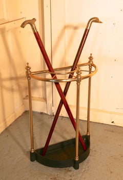 Victorian Half Round Brass and Iron Stick Stand or Umbrella Stand