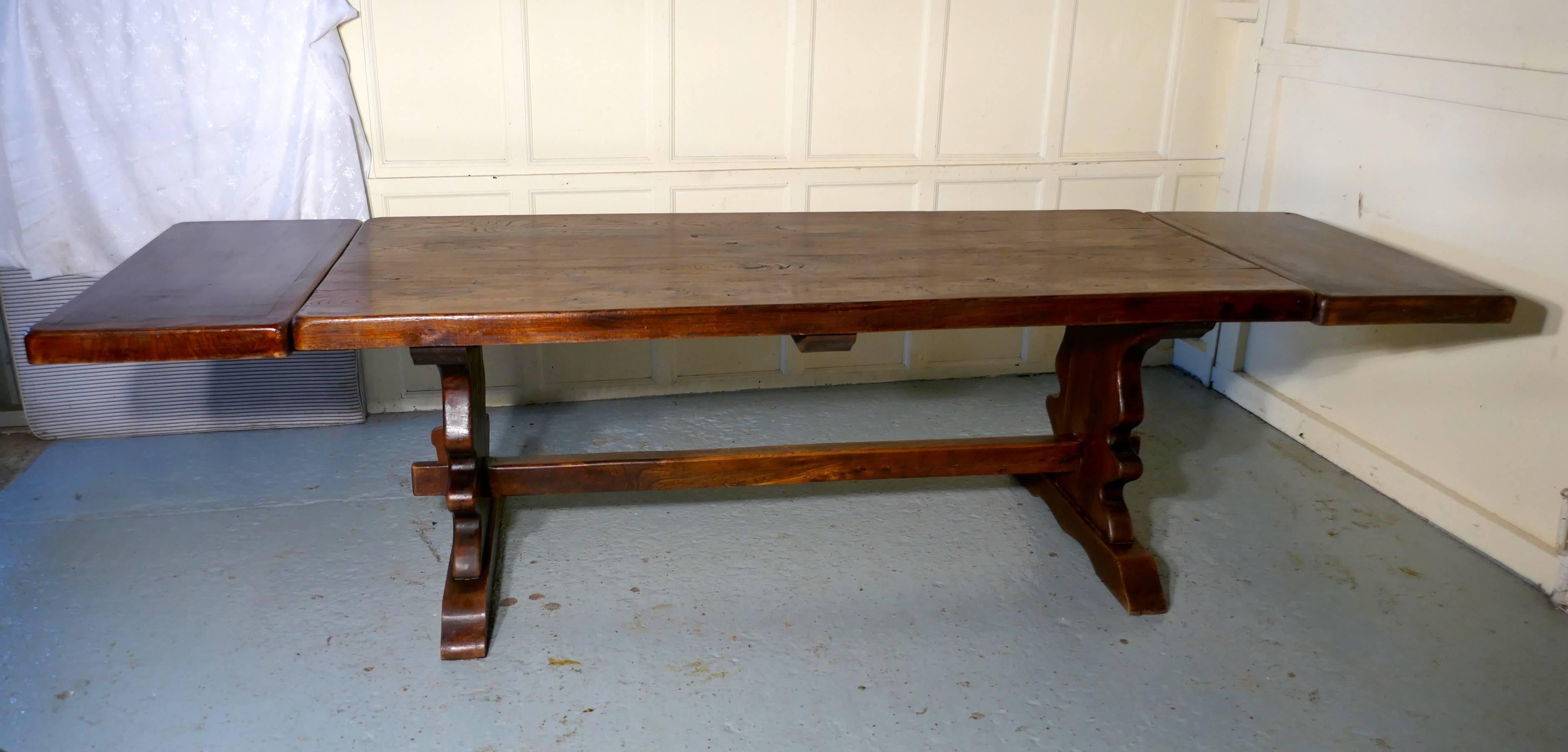 Large French Elm Refectory Extending Table 2