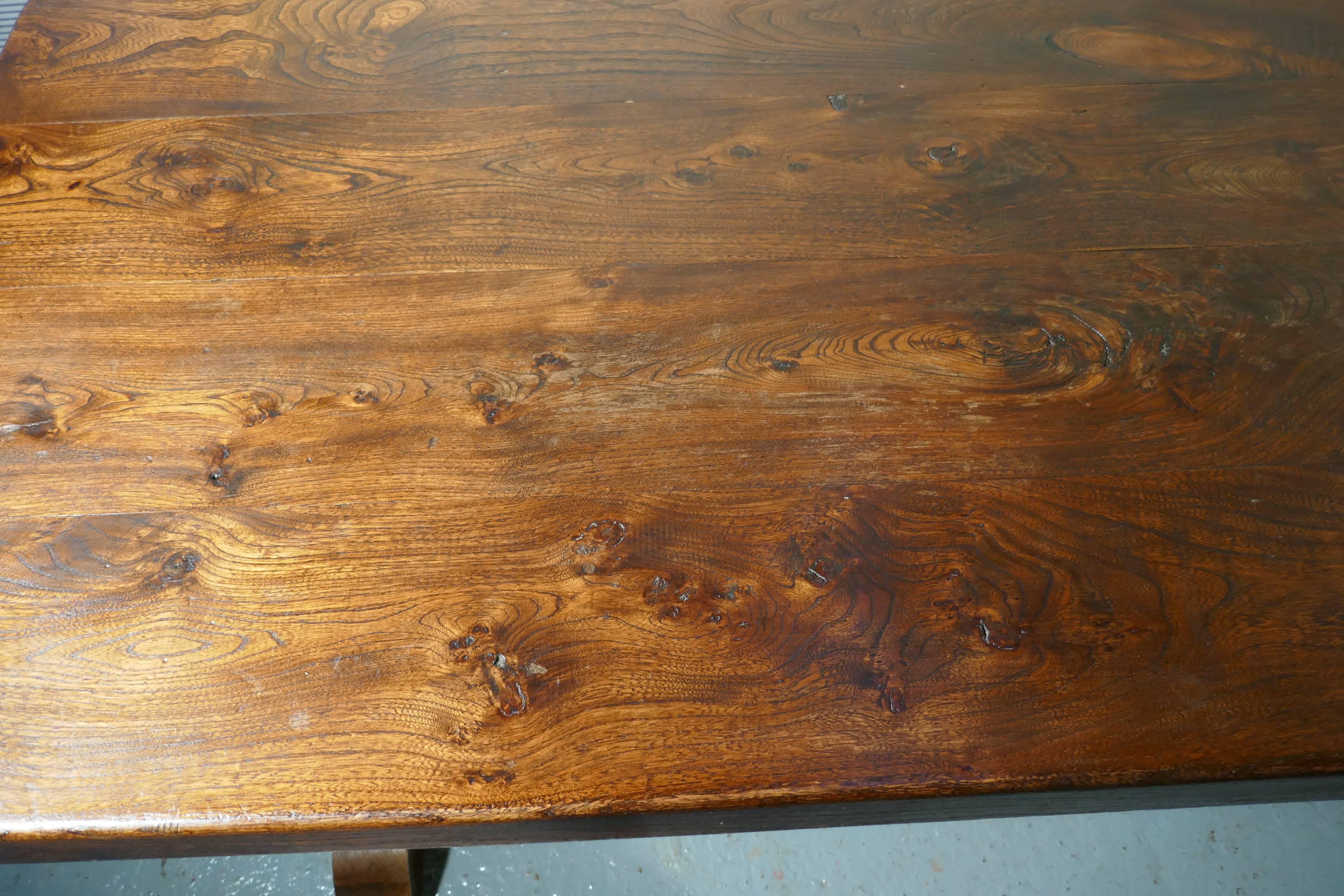 Large French Elm Refectory Extending Table 3