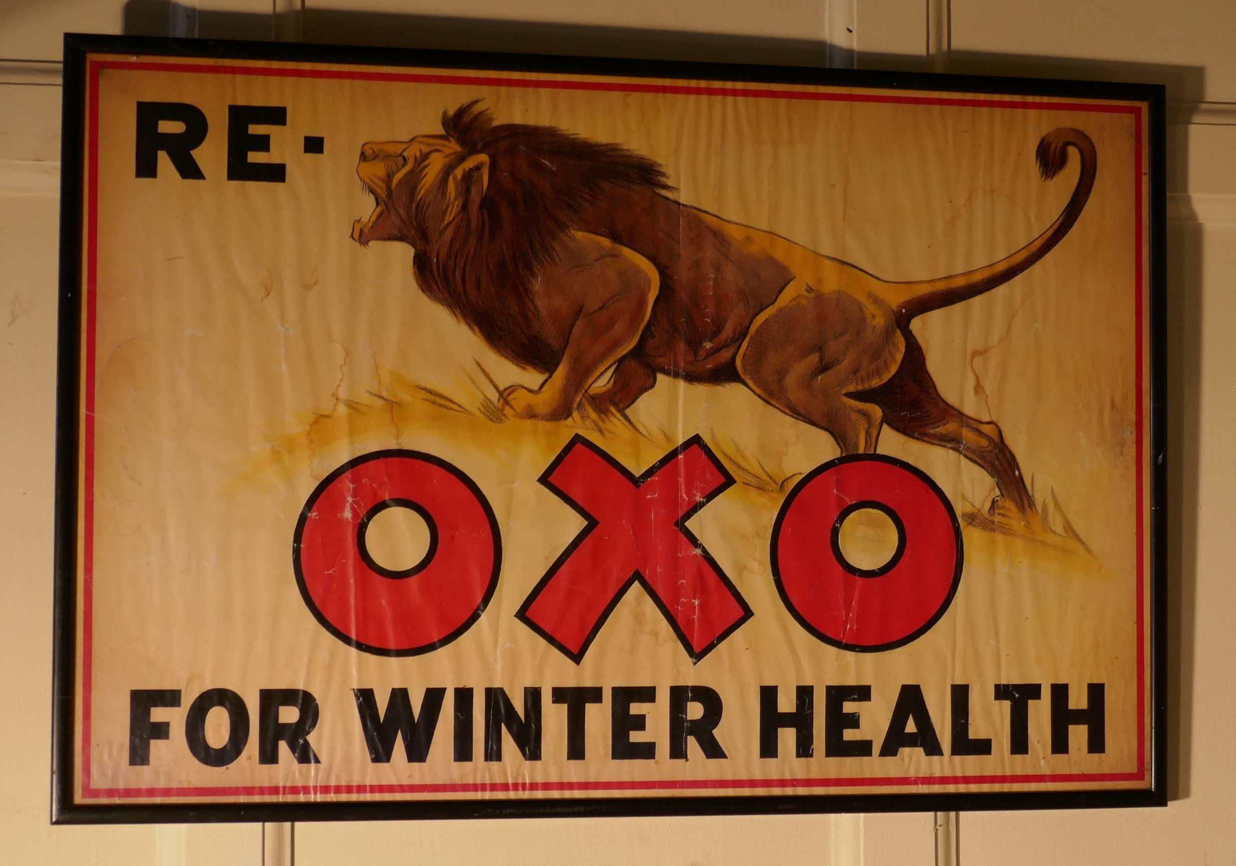 Folk Art Charming Advertising Sign, Re Lion Oxo for Winter Health For Sale