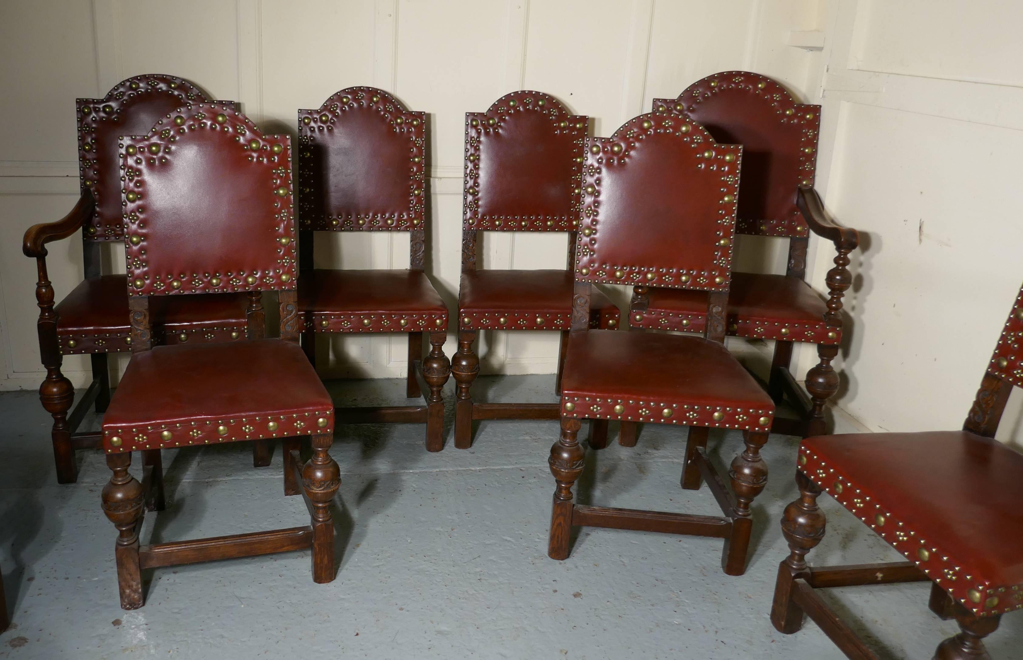 Set of Eight Gothic Oak Dining Chairs by Gillows 1