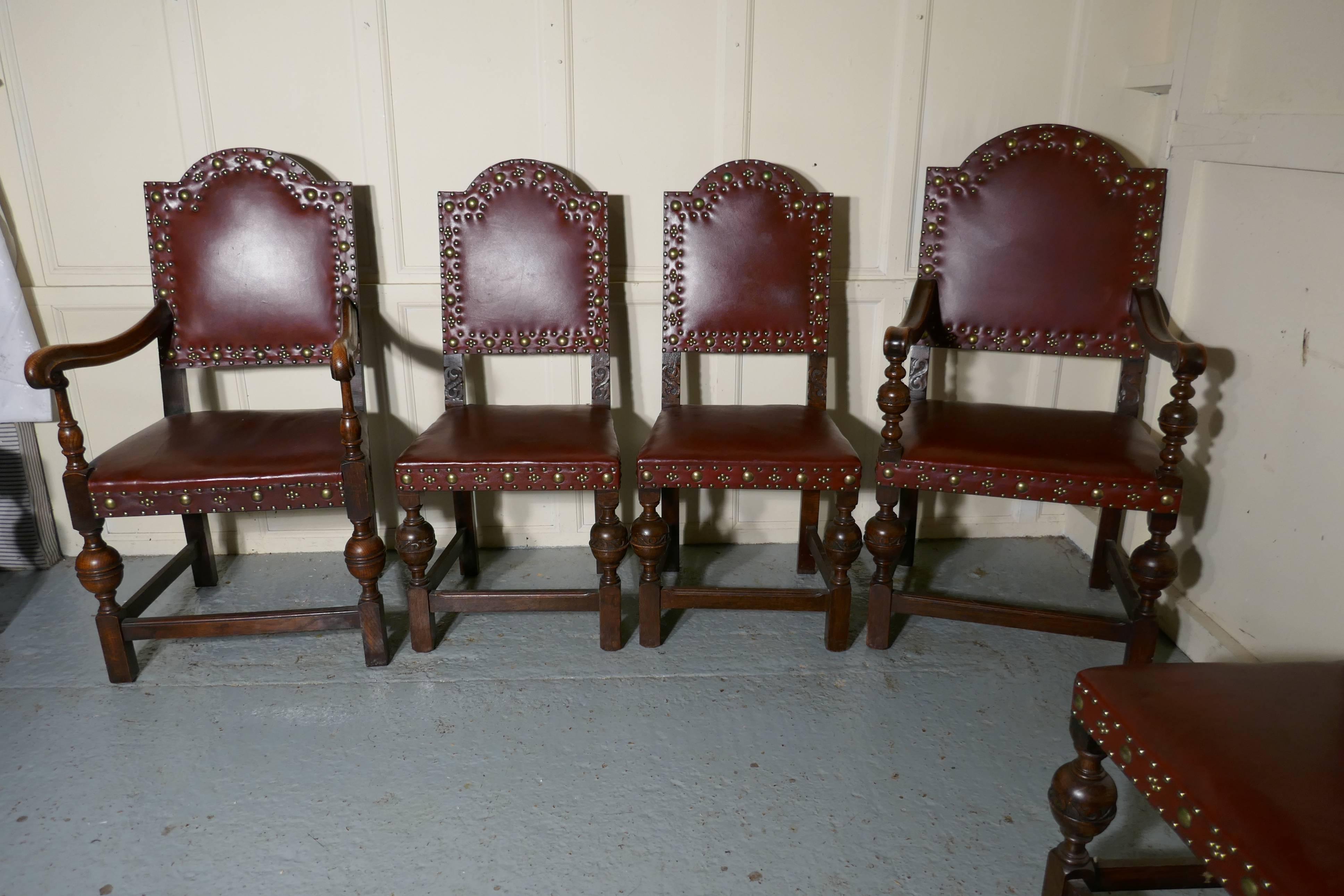English Set of Eight Gothic Oak Dining Chairs by Gillows