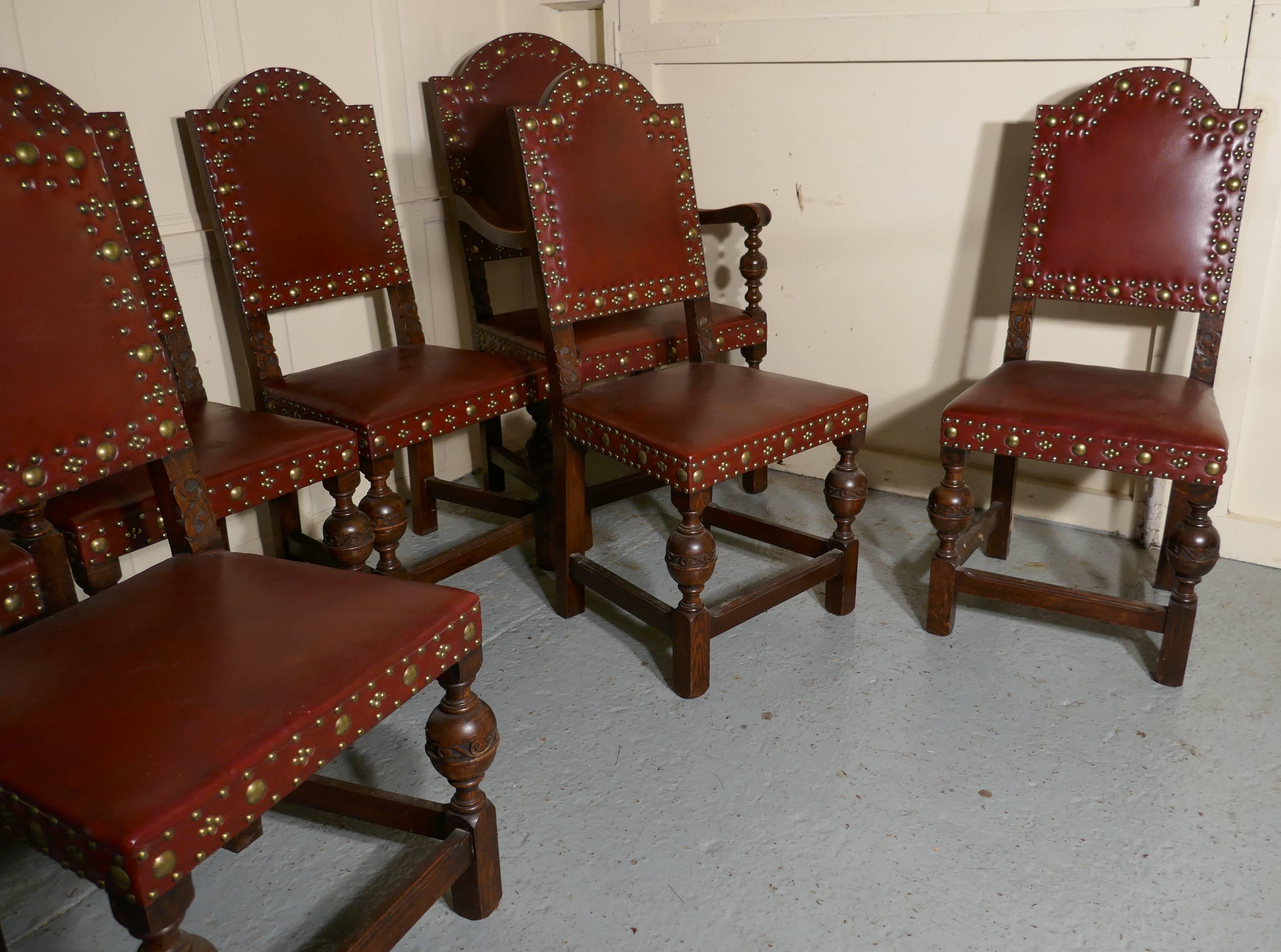 20th Century Set of Eight Gothic Oak Dining Chairs by Gillows