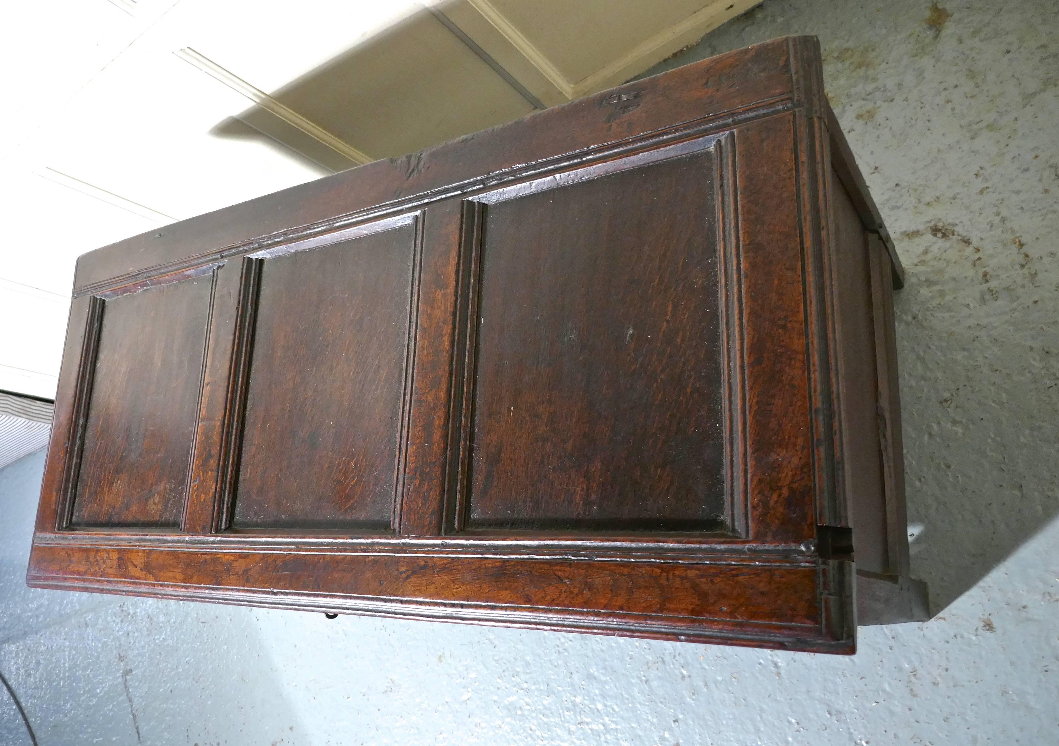 Gothic 17th Century Carved Oak Coffer, with Key