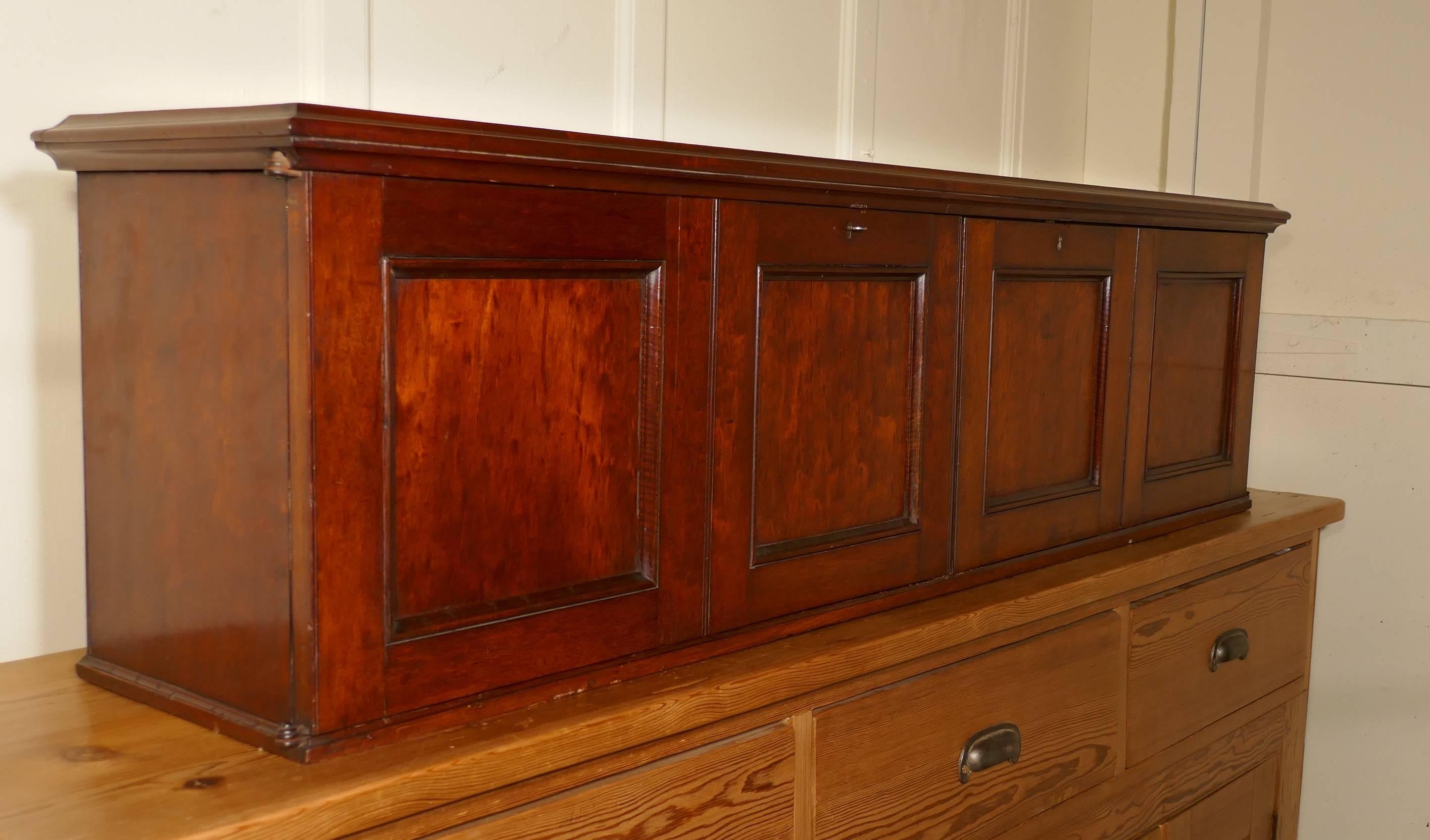 English 19th Century Long Mahogany Estate Cupboard Filing Drawers