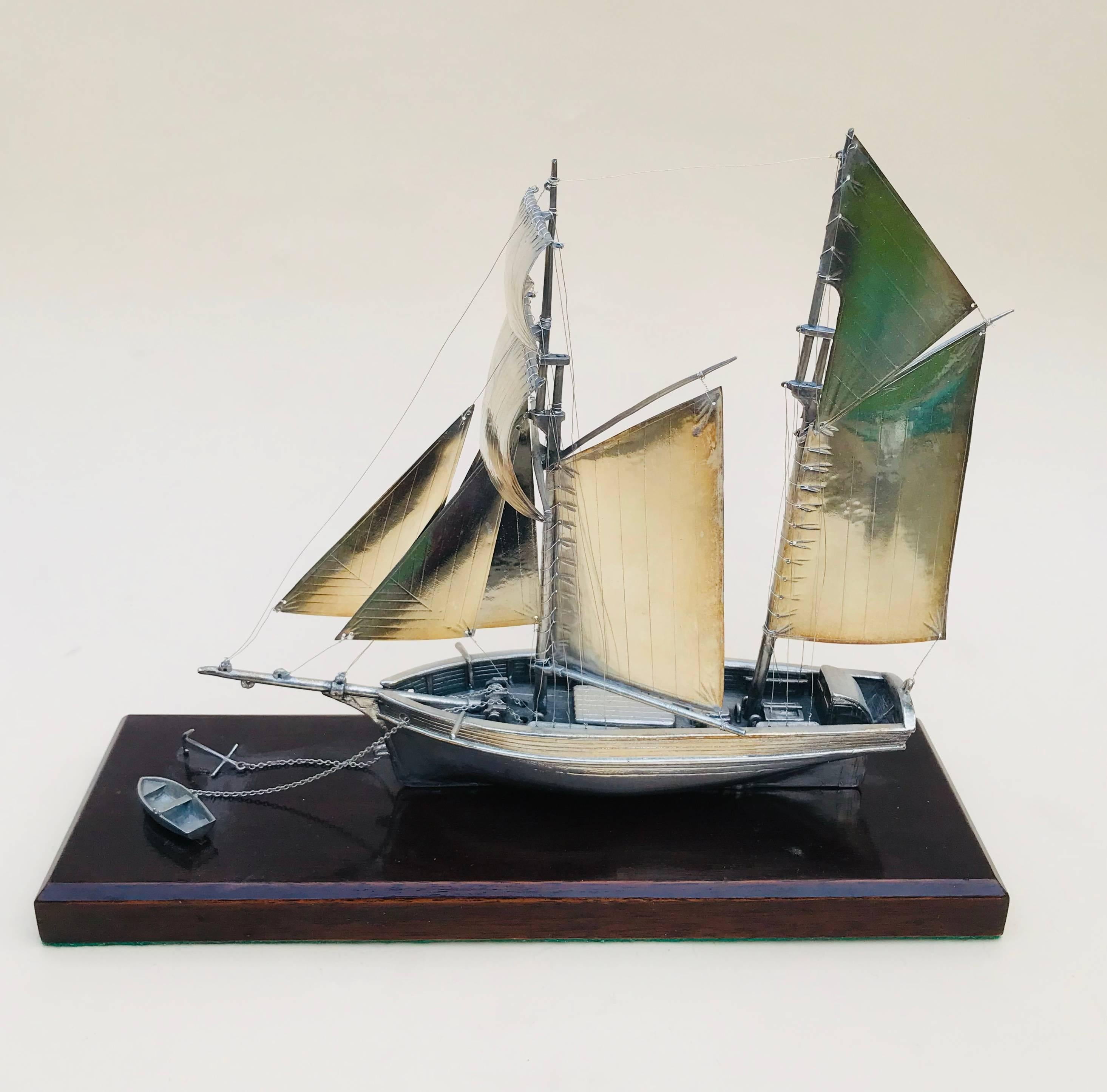 20th Century Silver Twin Masted Yacht Desk, Ornament In Good Condition In Chillerton, Isle of Wight