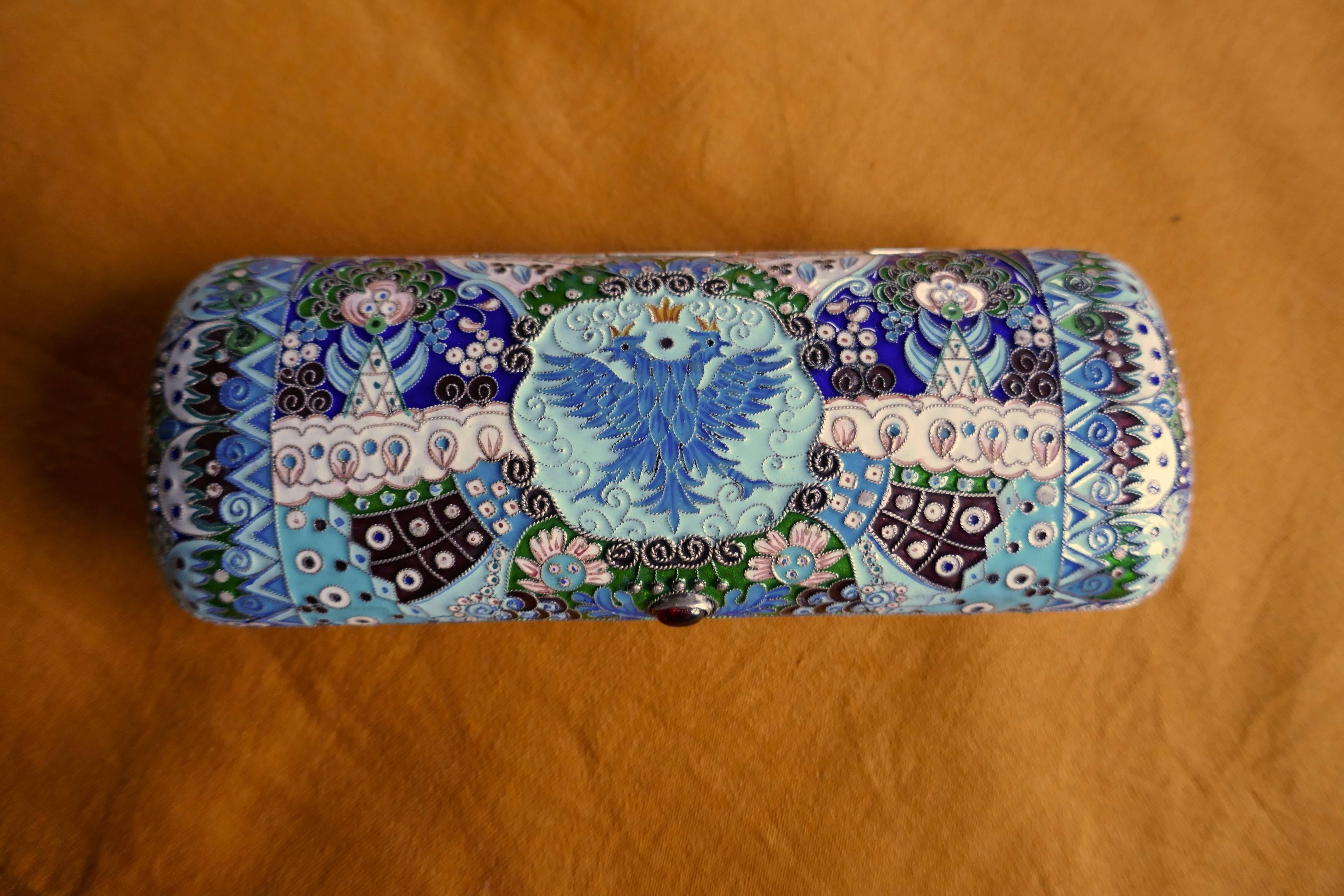 Early 20th Century Russian Silver Cloisonné Imperial Eagle Cigar Case 6