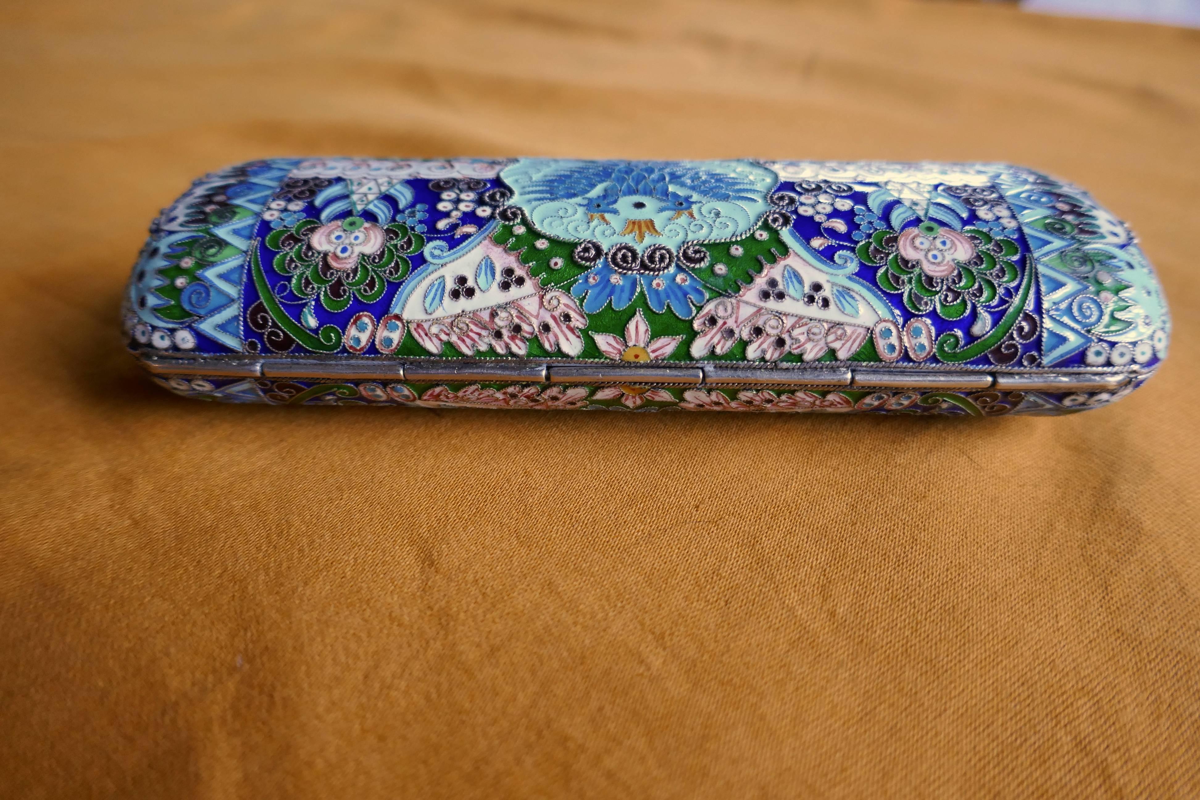Early 20th Century Russian Silver Cloisonné Imperial Eagle Cigar Case 5