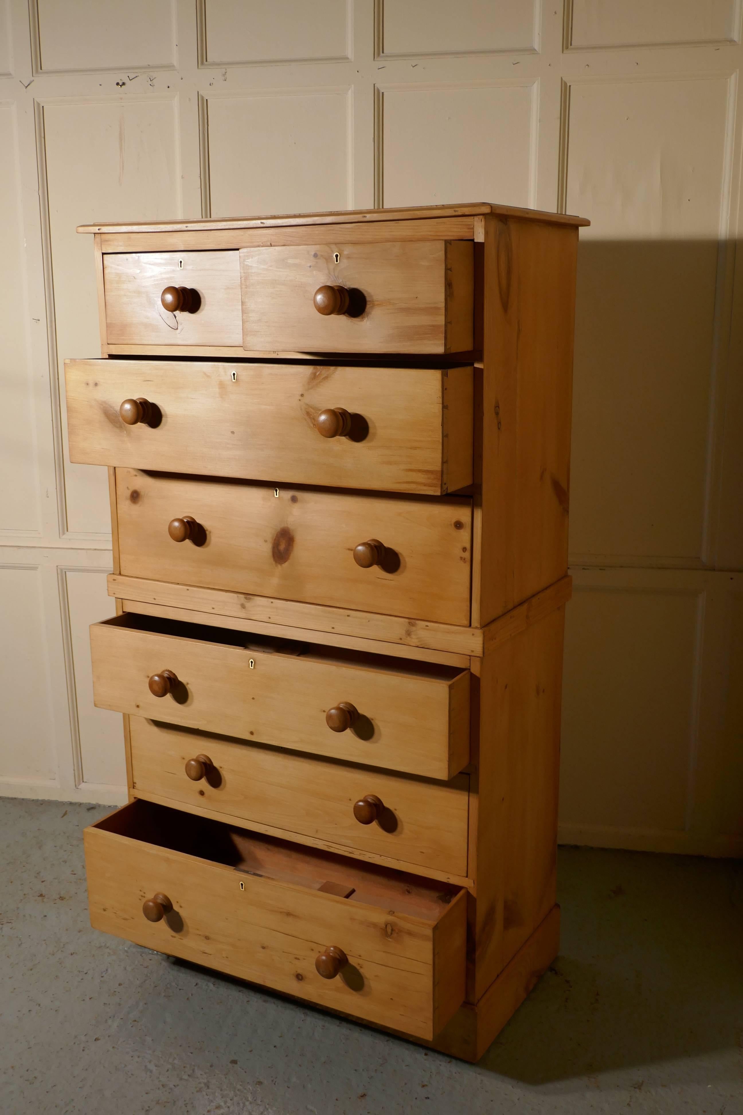 English Victorian Seven Pine Drawer Chest on Chest