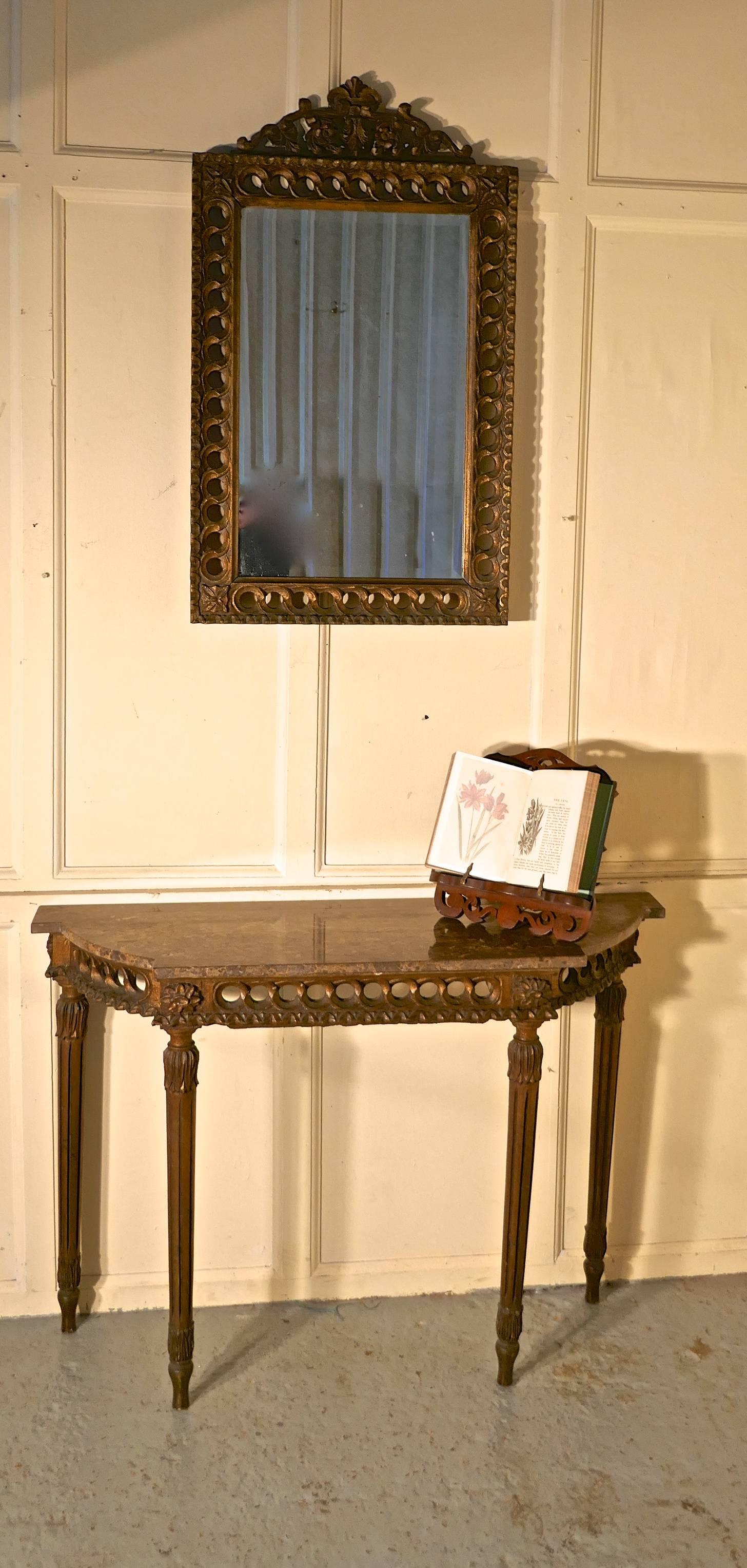Charming, Carved French Gilt Console or Hall Table with Matching Mirror 3