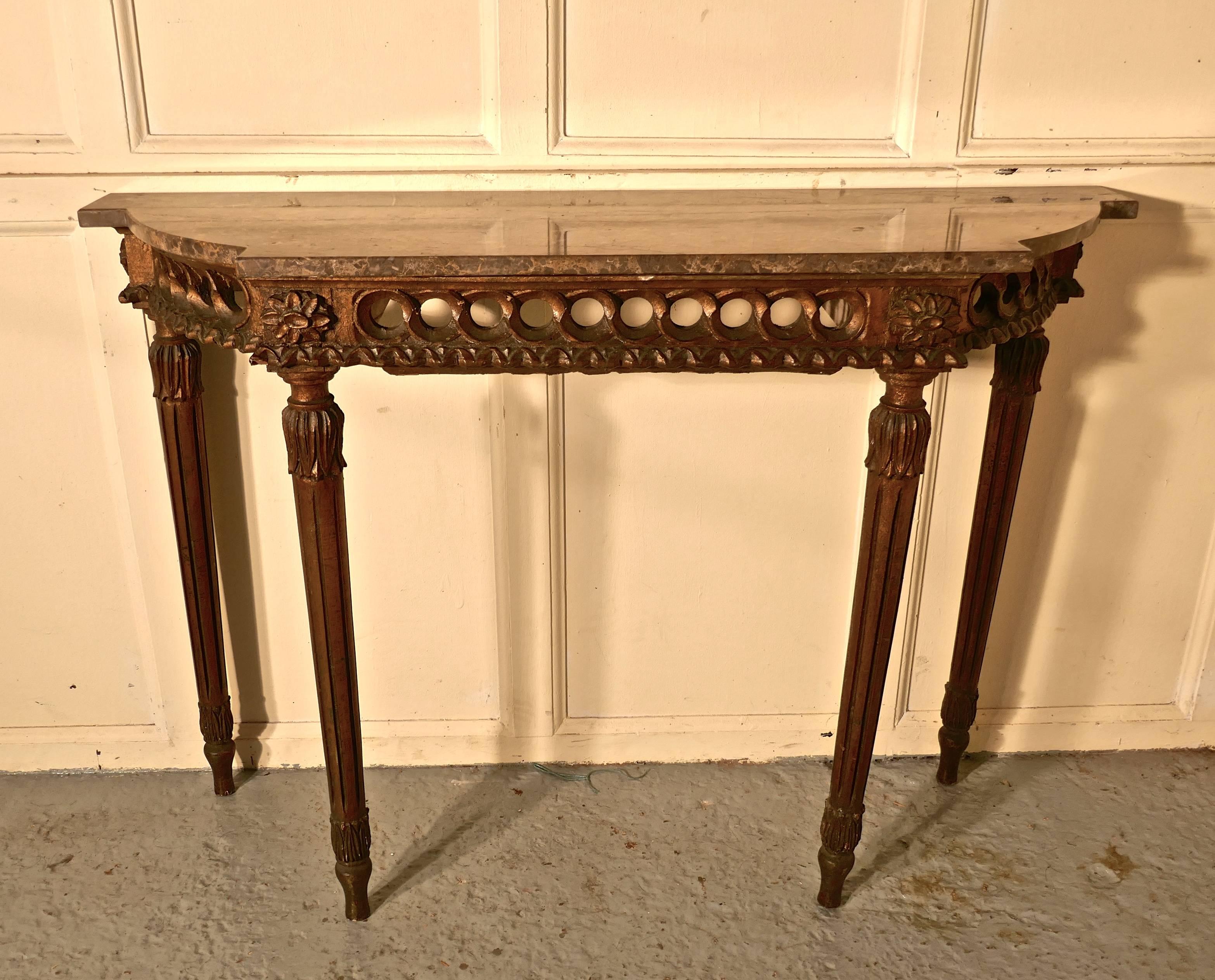 Charming, Carved French Gilt Console or Hall Table with Matching Mirror 1
