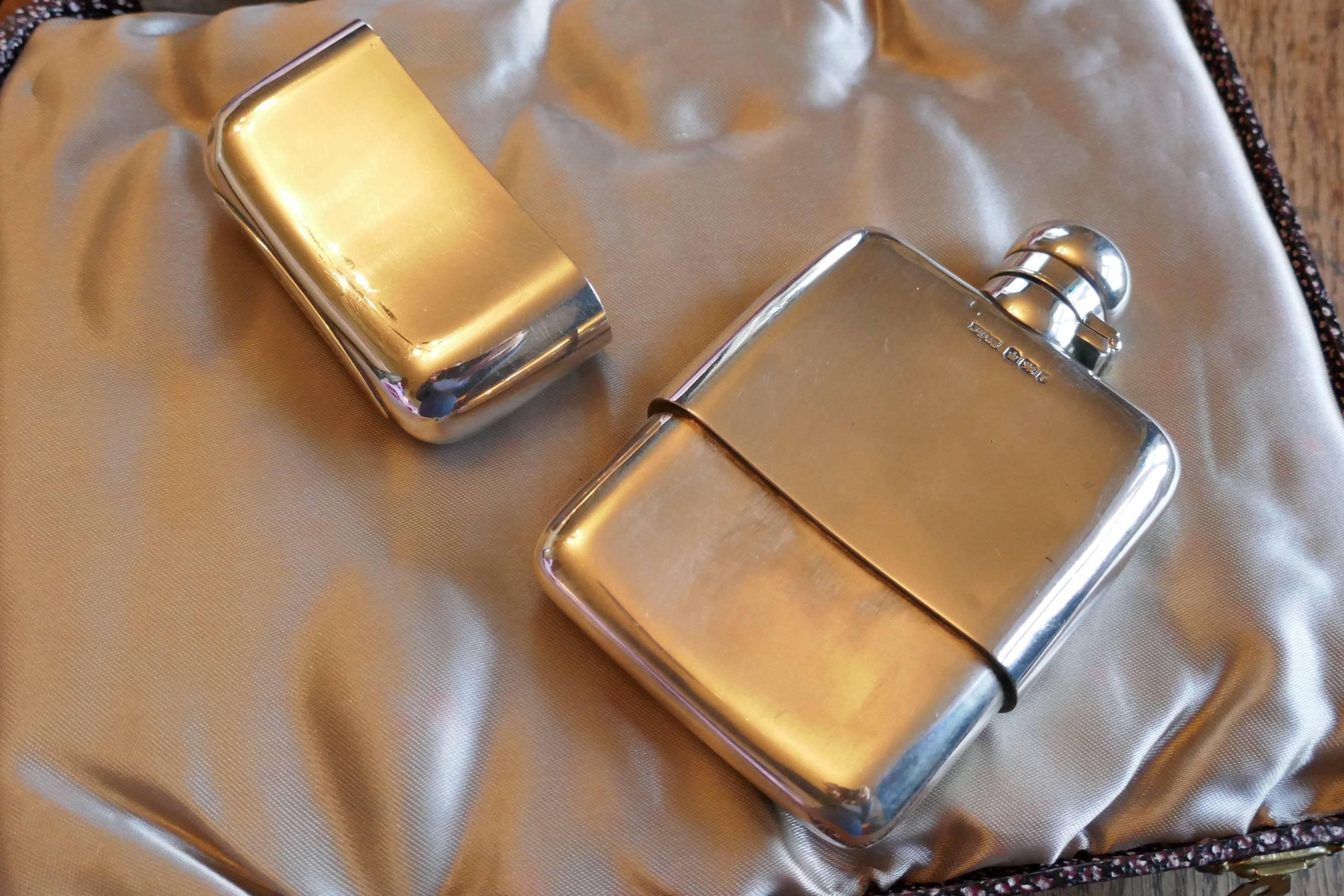English Silver Hallmarked Hip Flask and Cup by J Dixon, Sheffield, 1909