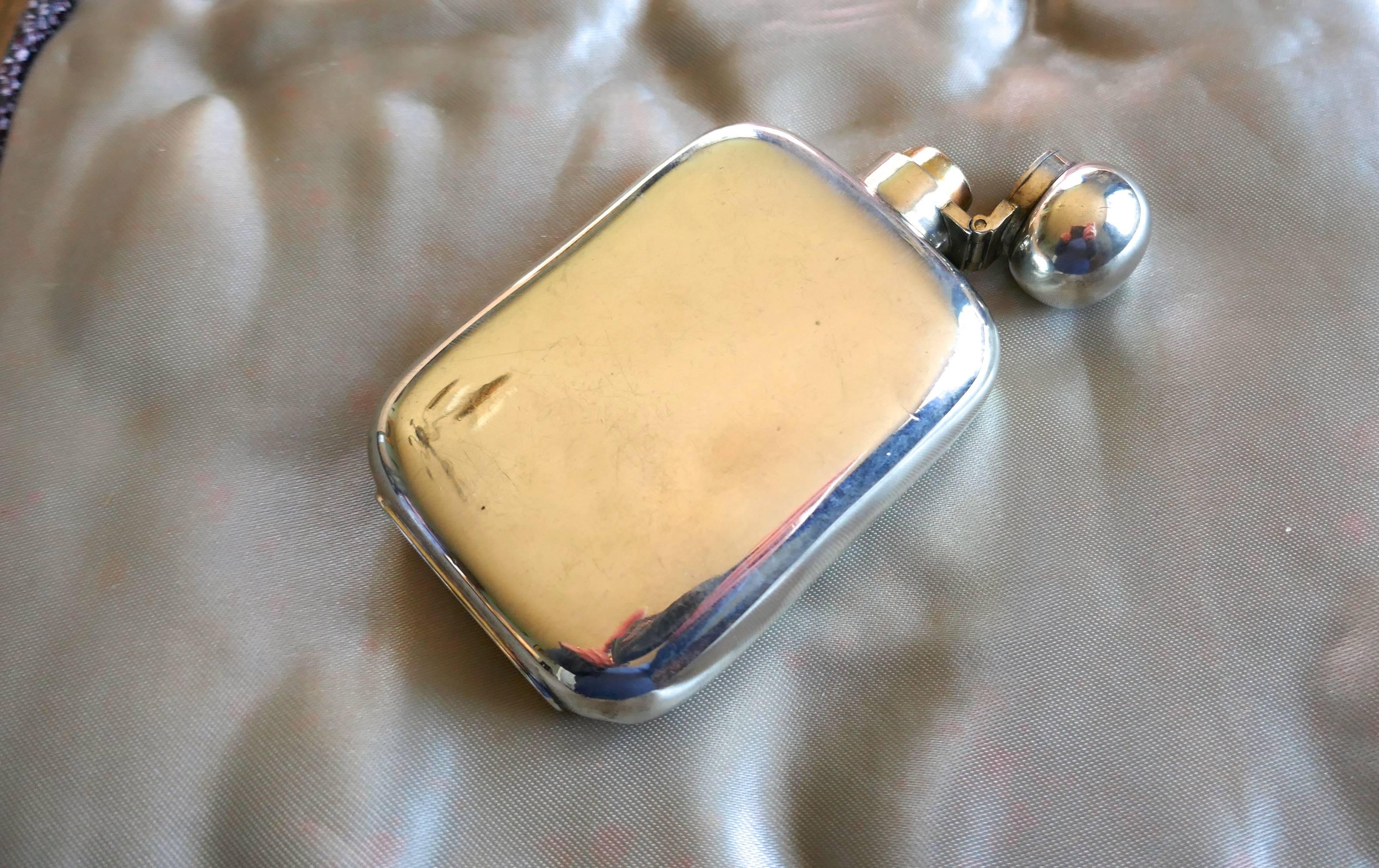 English Silver Hall Marked Hip or Pocket Flask, Richard Burbridge Date 1915