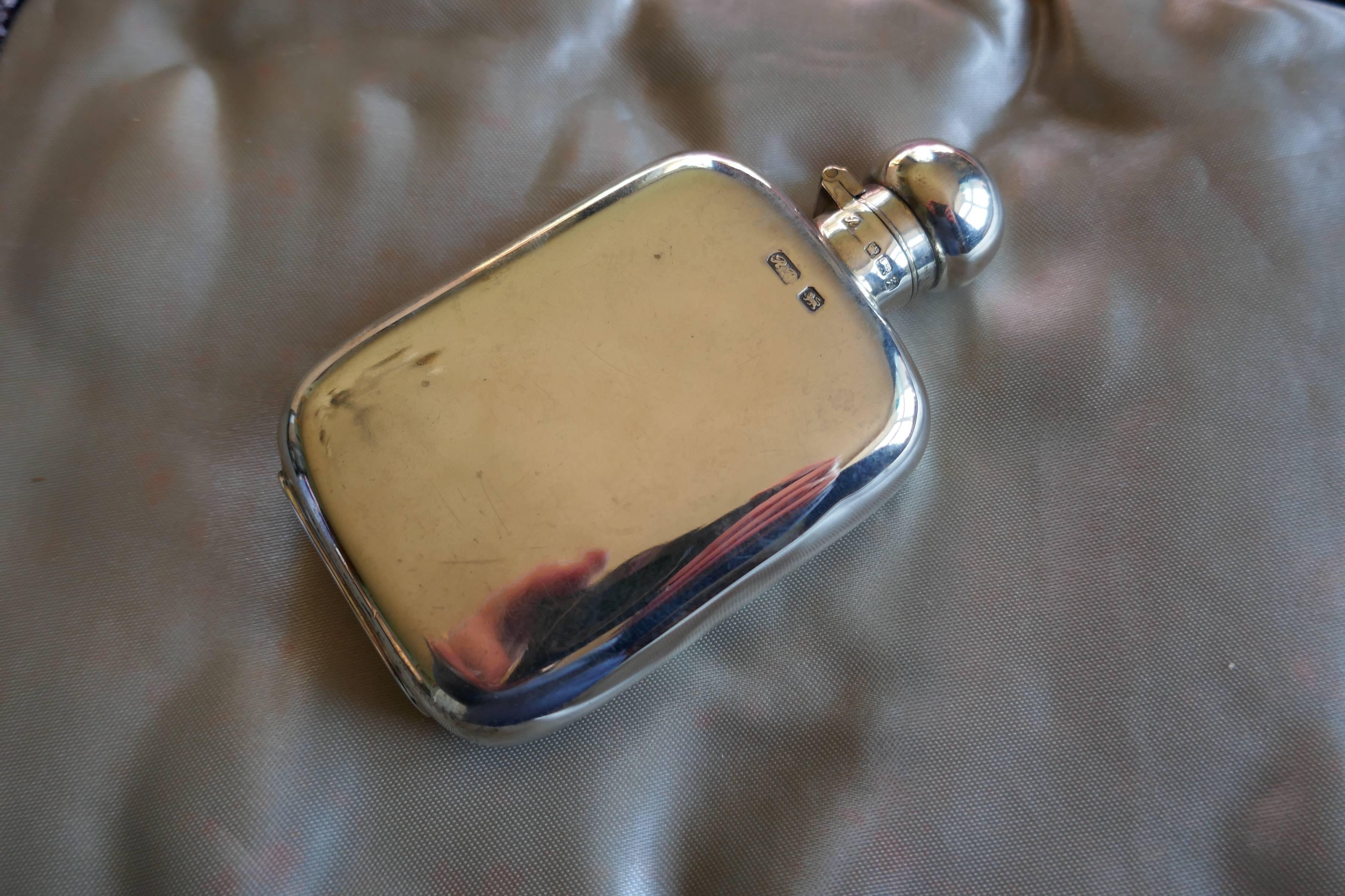 Silver Hall Marked Hip or Pocket Flask, Richard Burbridge Date 1915 1