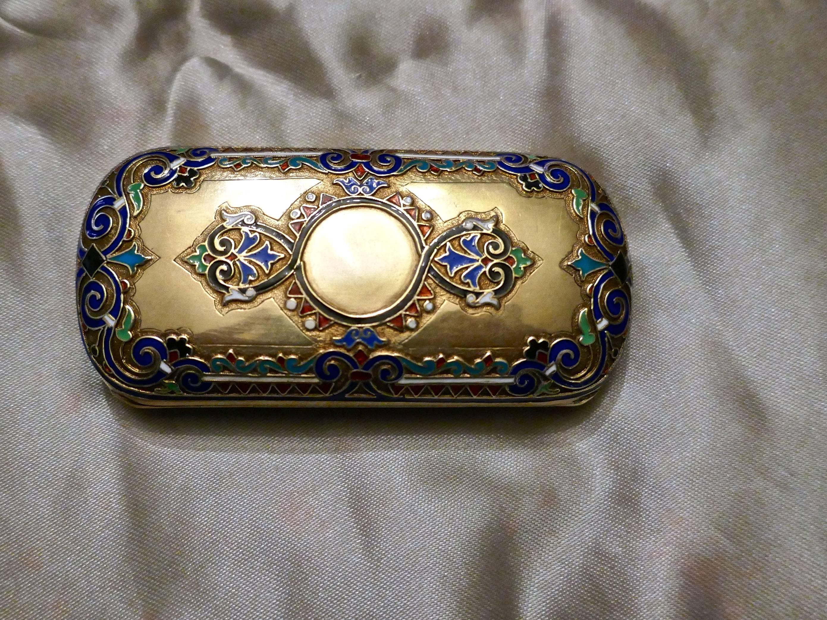 Early 20th Century Russian Cloisonné Card Case in Silver Gilt For Sale