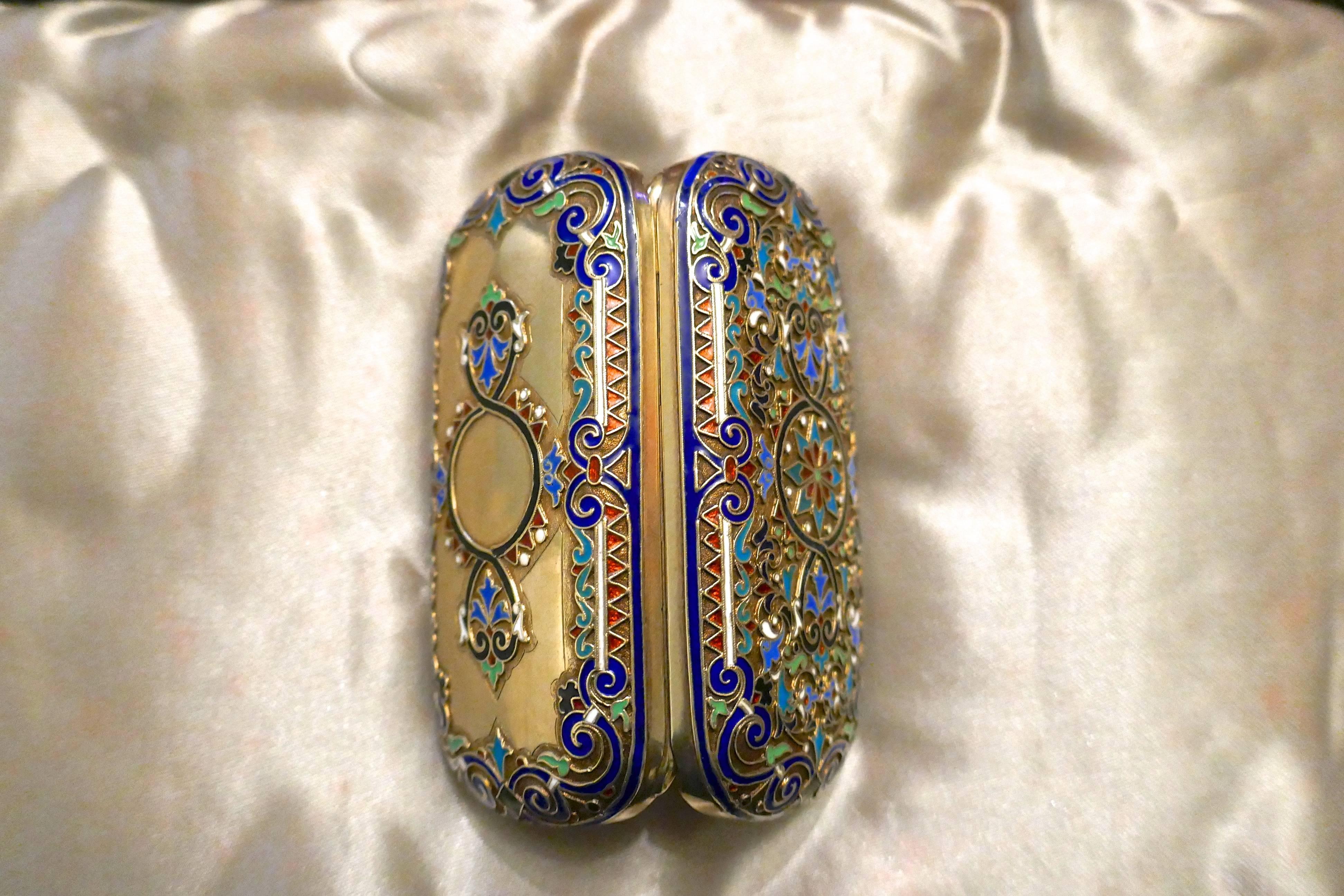Empire Russian Cloisonné Card Case in Silver Gilt For Sale