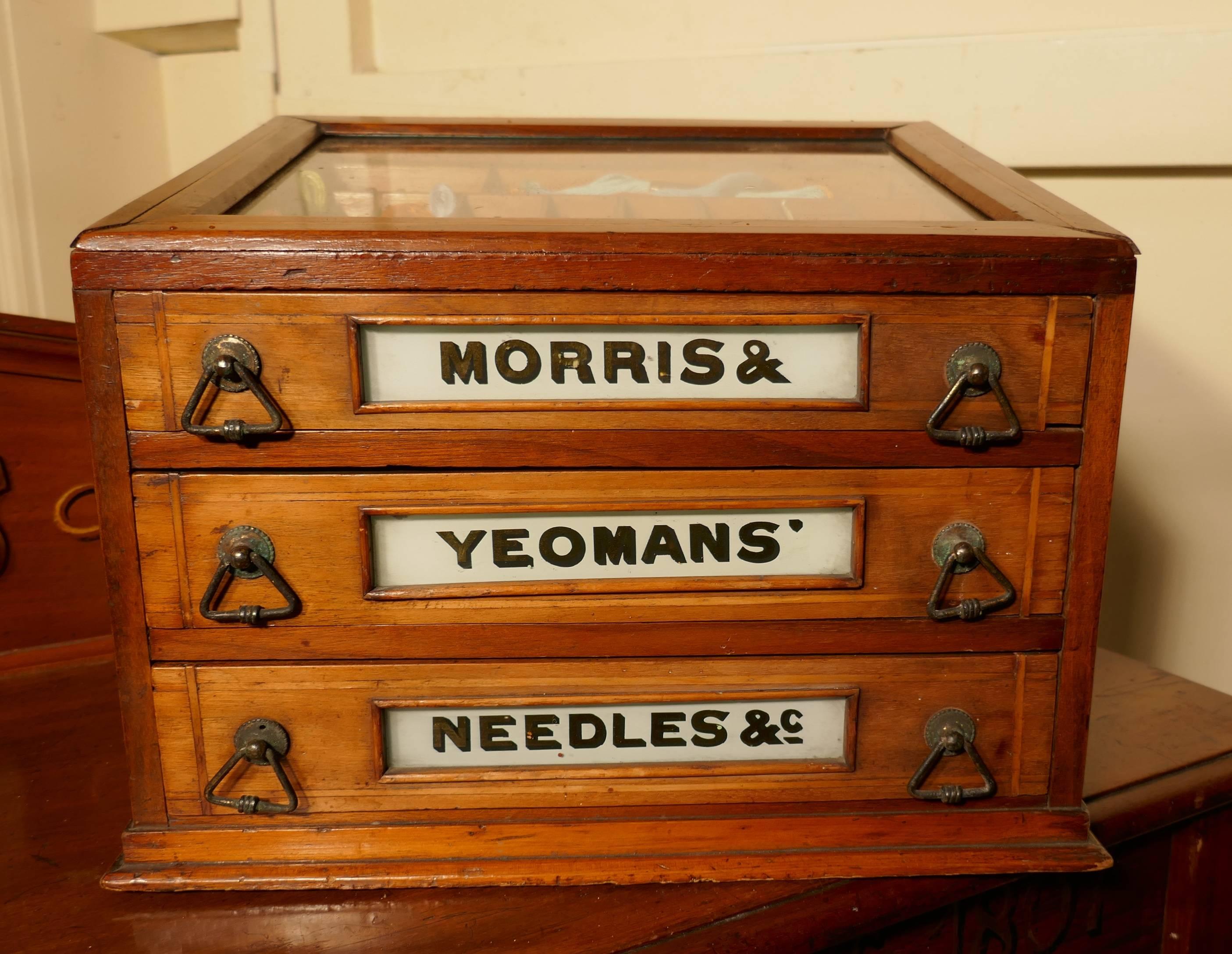 Morris and Yeoman’s Needles & Co. Haberdashery Advertising Three-Drawer Cabinet 1