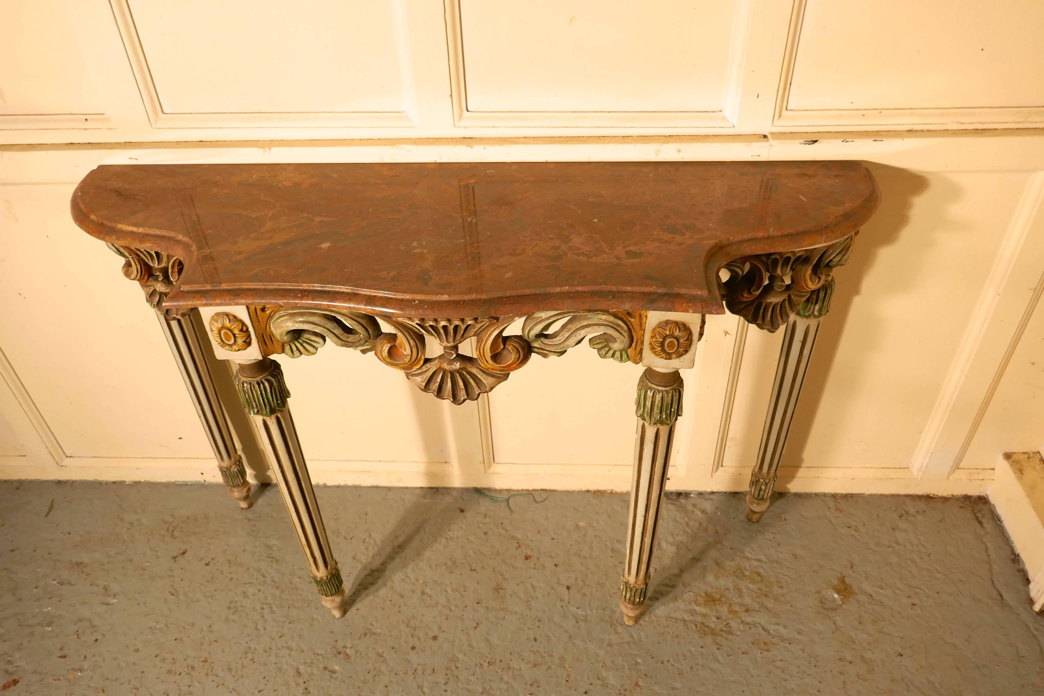 Late 19th Century Carved and Painted French Louis Style Console or Hall Table with Matching Mirror