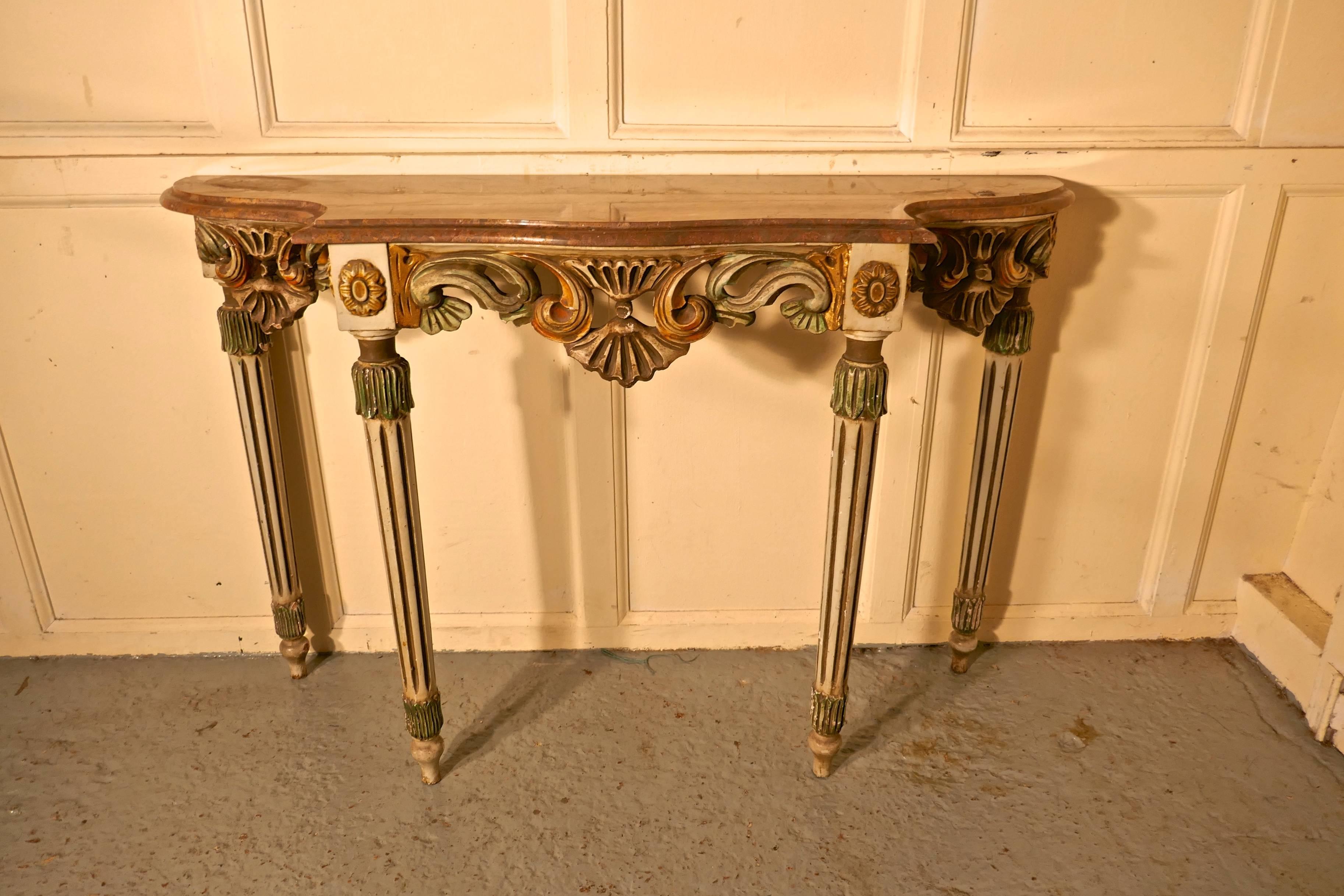 Carved and Painted French Louis Style Console or Hall Table with Matching Mirror In Good Condition In Chillerton, Isle of Wight