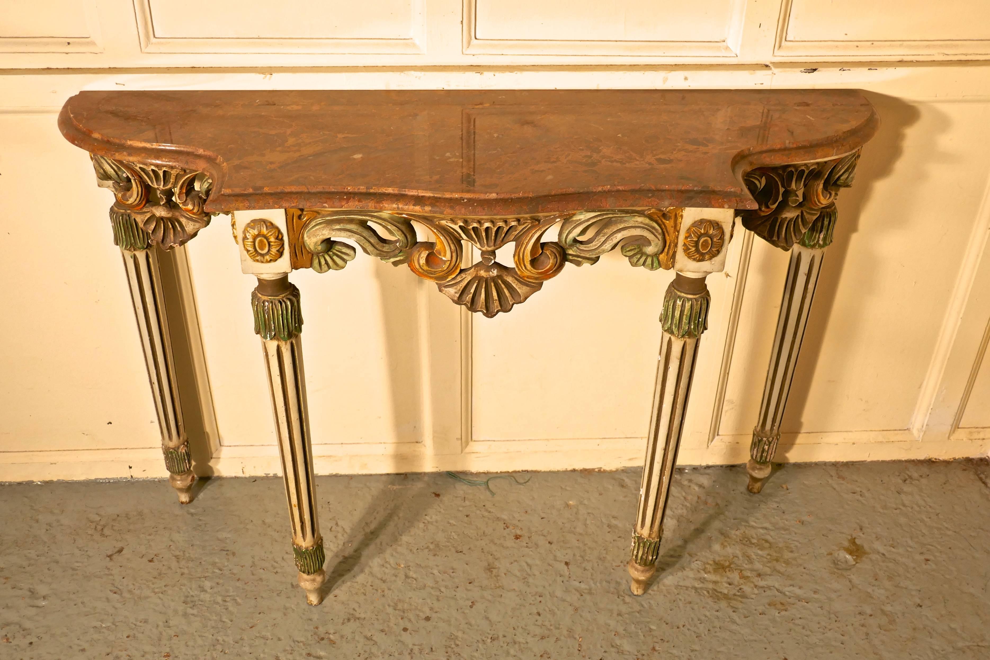 Carved and Painted French Louis Style Console or Hall Table with Matching Mirror 2