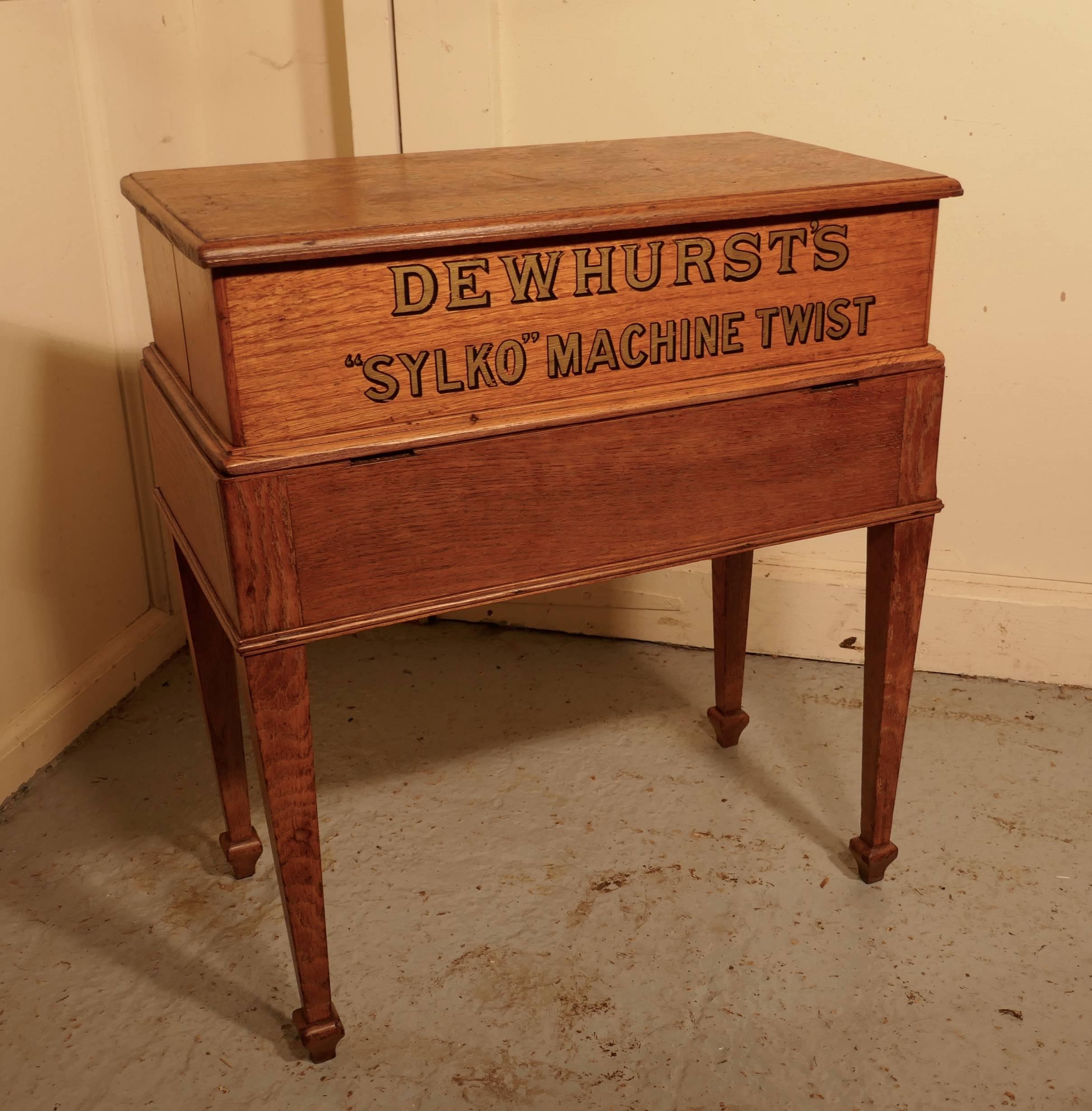 Dewhurst’s Sylko Machine Cotton Reel Haberdashery Sewing Box  

This is a pretty piece, formerly in everyday use in a Haberdashers Shop, the cabinet is set on long legs making it the ideal height for a sewing table companion
The cabinet has 2