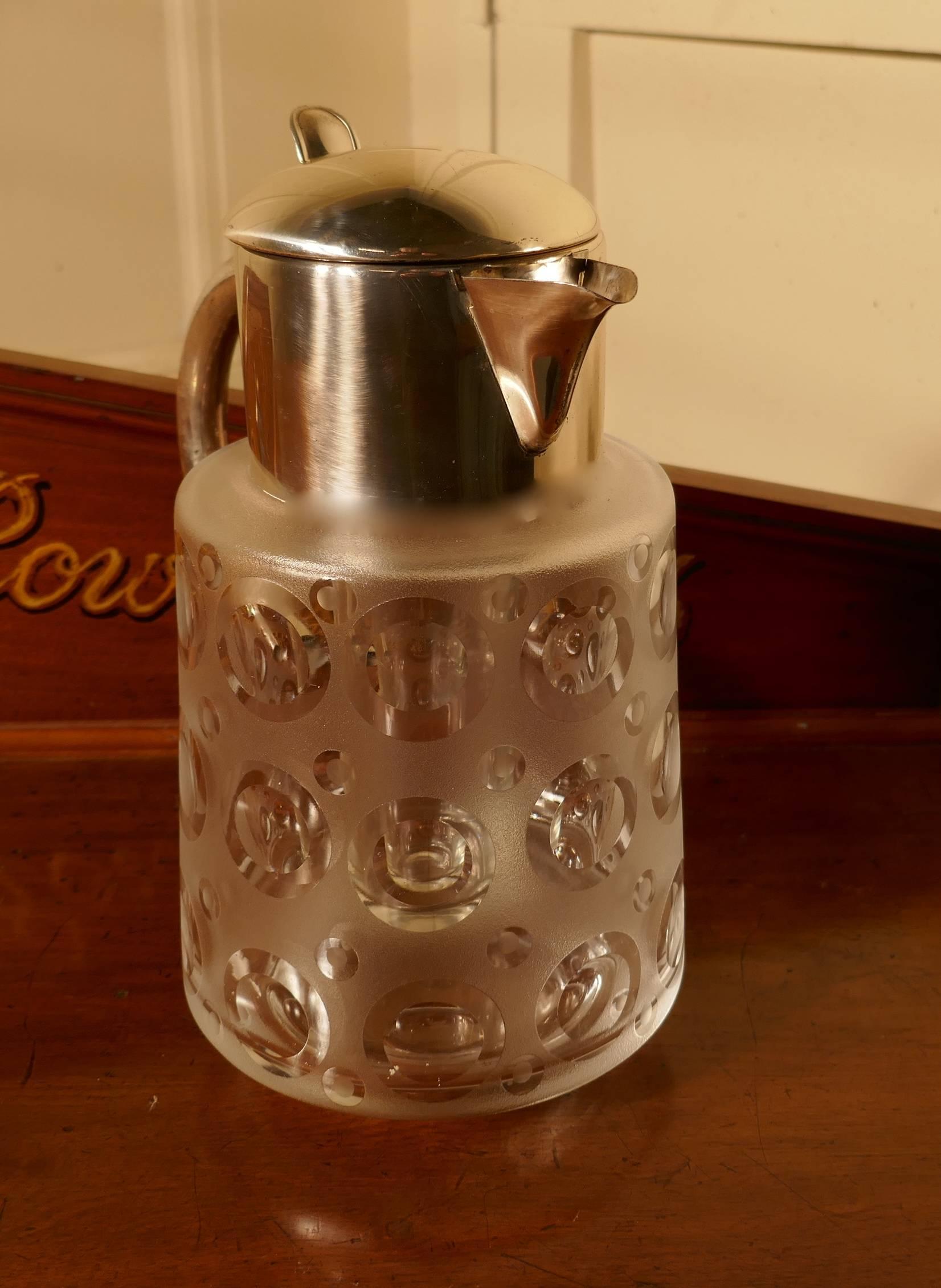 Crystal  Art Deco Silver Plated Chiller Jug, Wine, Ice Cold from Germany For Sale