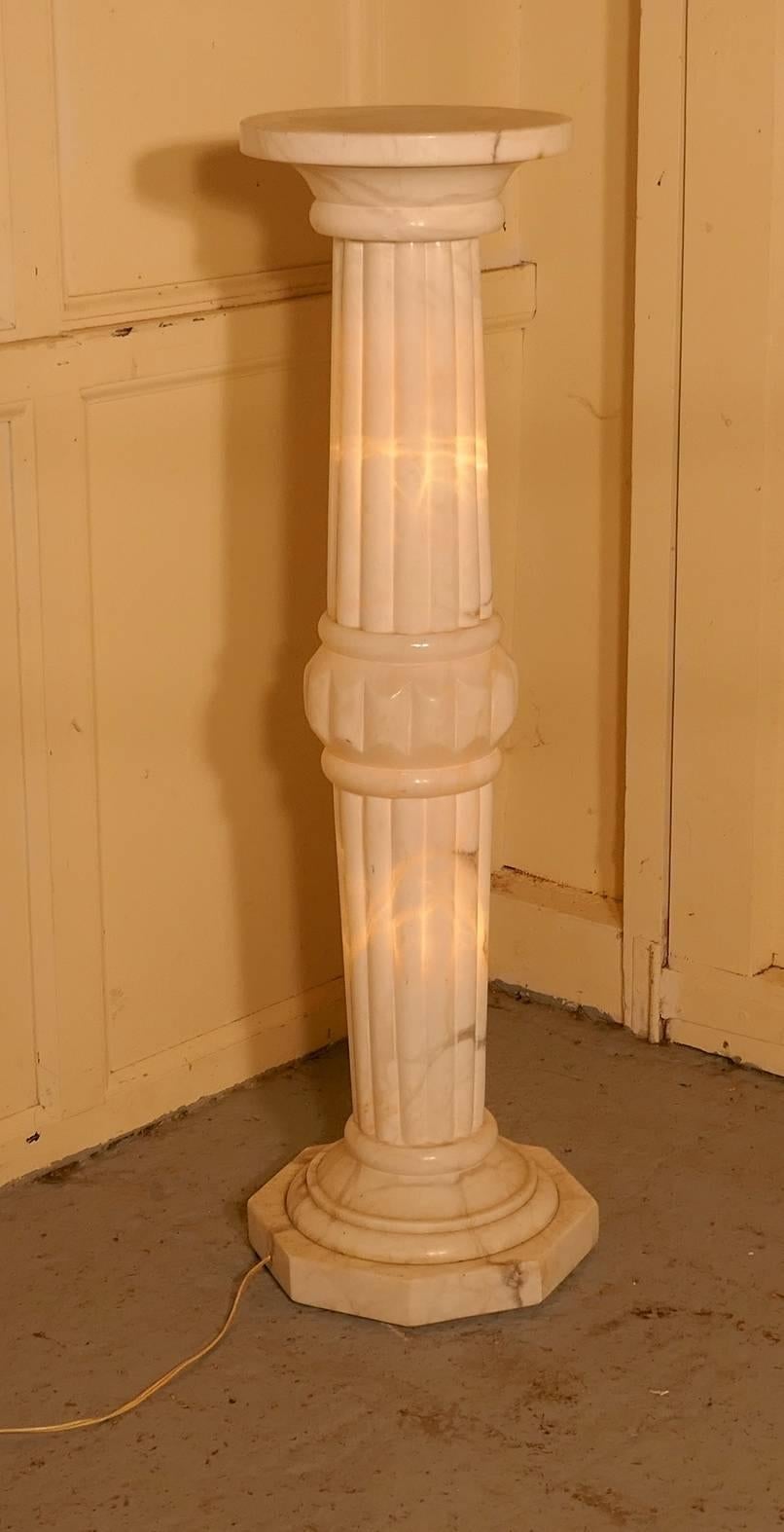 19th Century French Marble Illuminated White Marble Torchere Column For Sale 2