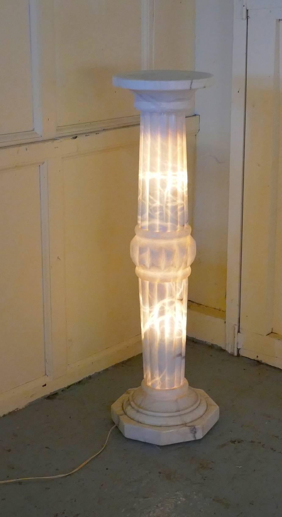 19th Century French Marble Illuminated White Marble Torchere Column For Sale 3