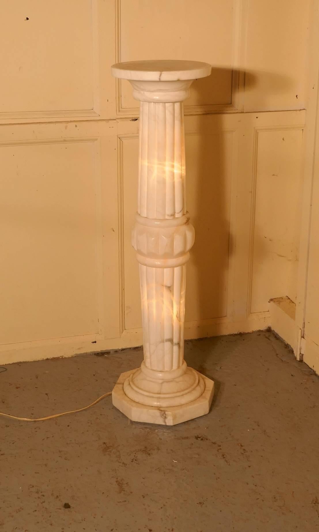 19th Century French Marble Illuminated White Marble Torchere Column For Sale 1