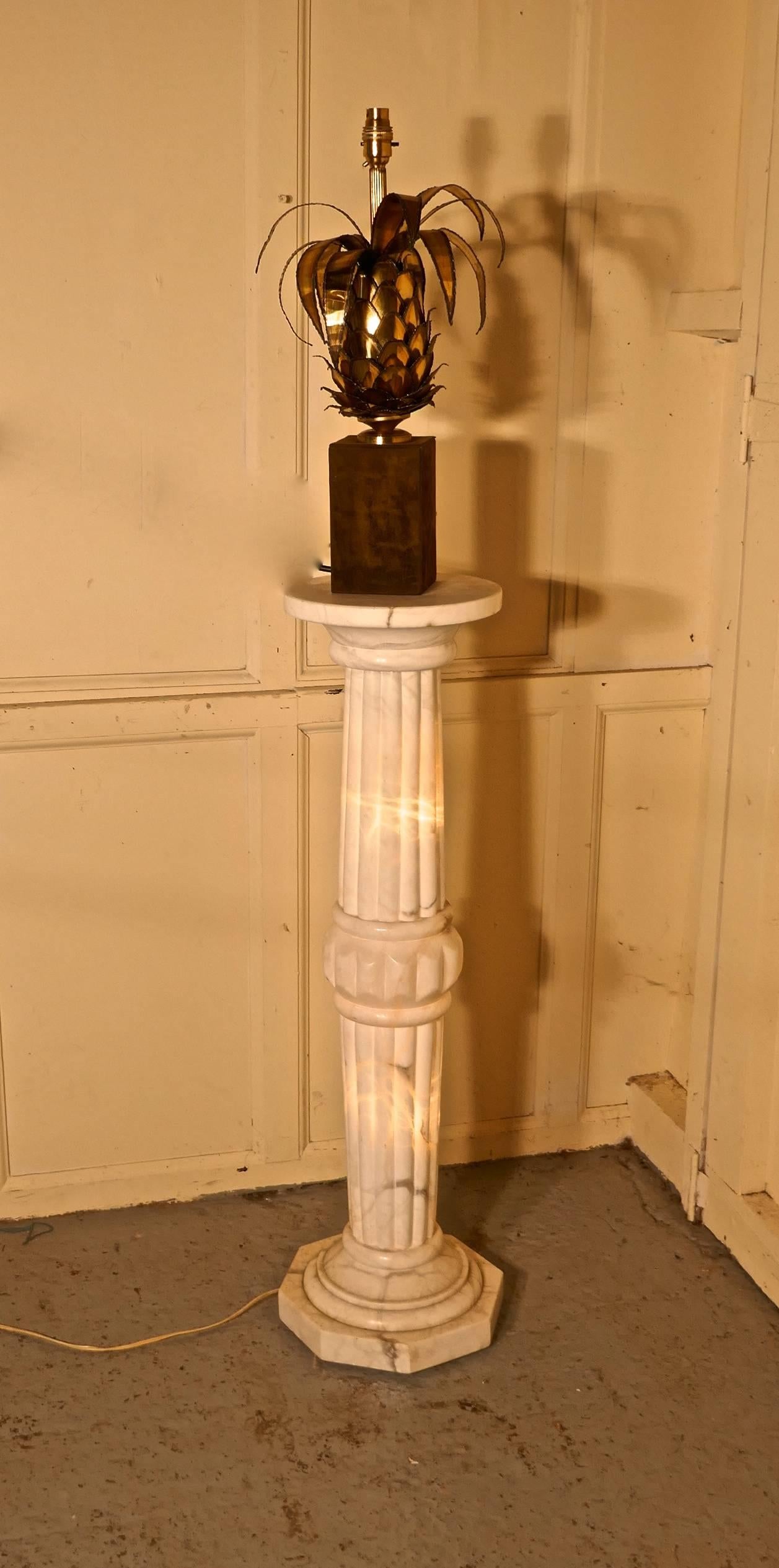 Victorian 19th Century French Marble Illuminated White Marble Torchere Column For Sale