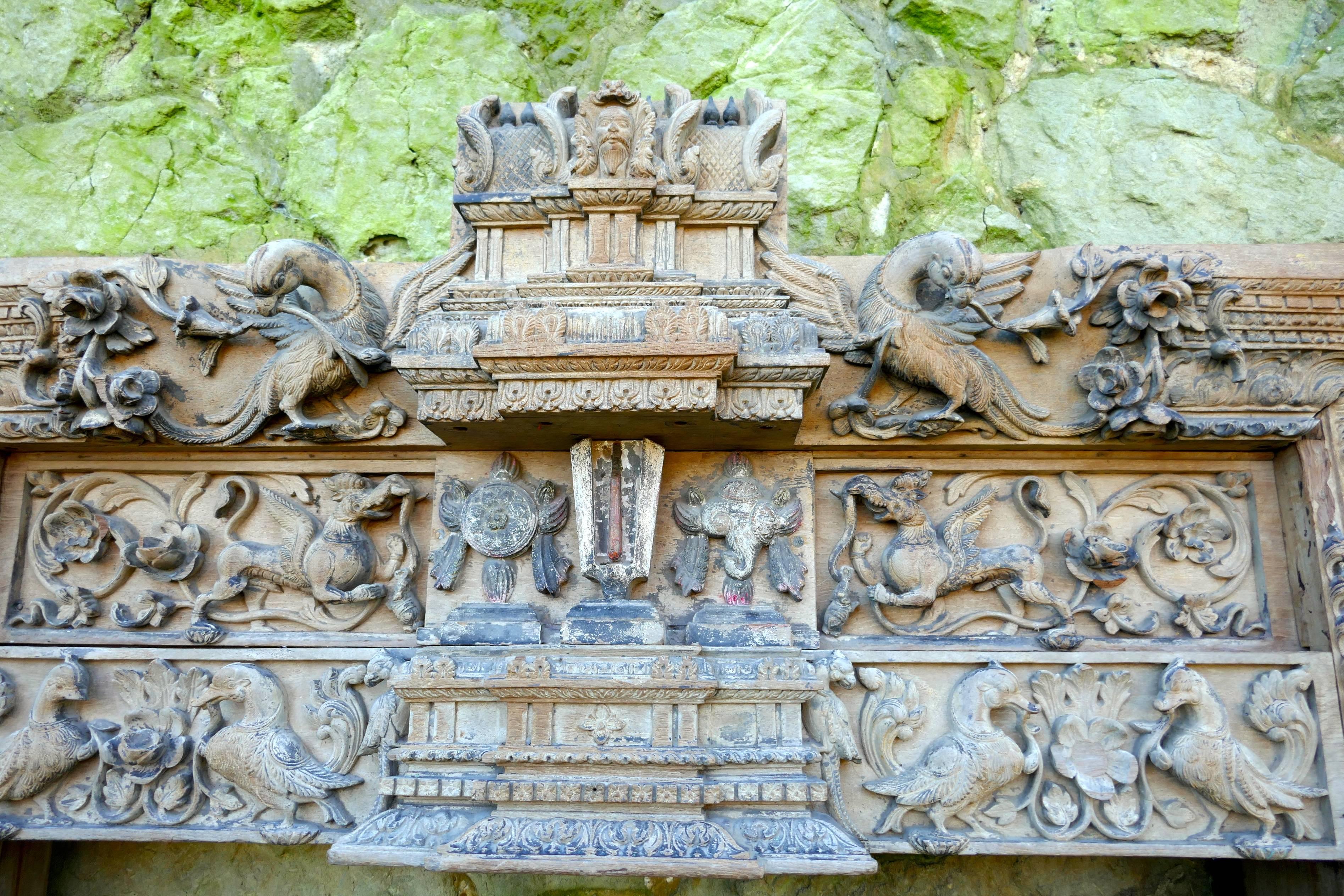 Temple Doorway Carved Teak Archway, Hindu and Buddhist  1