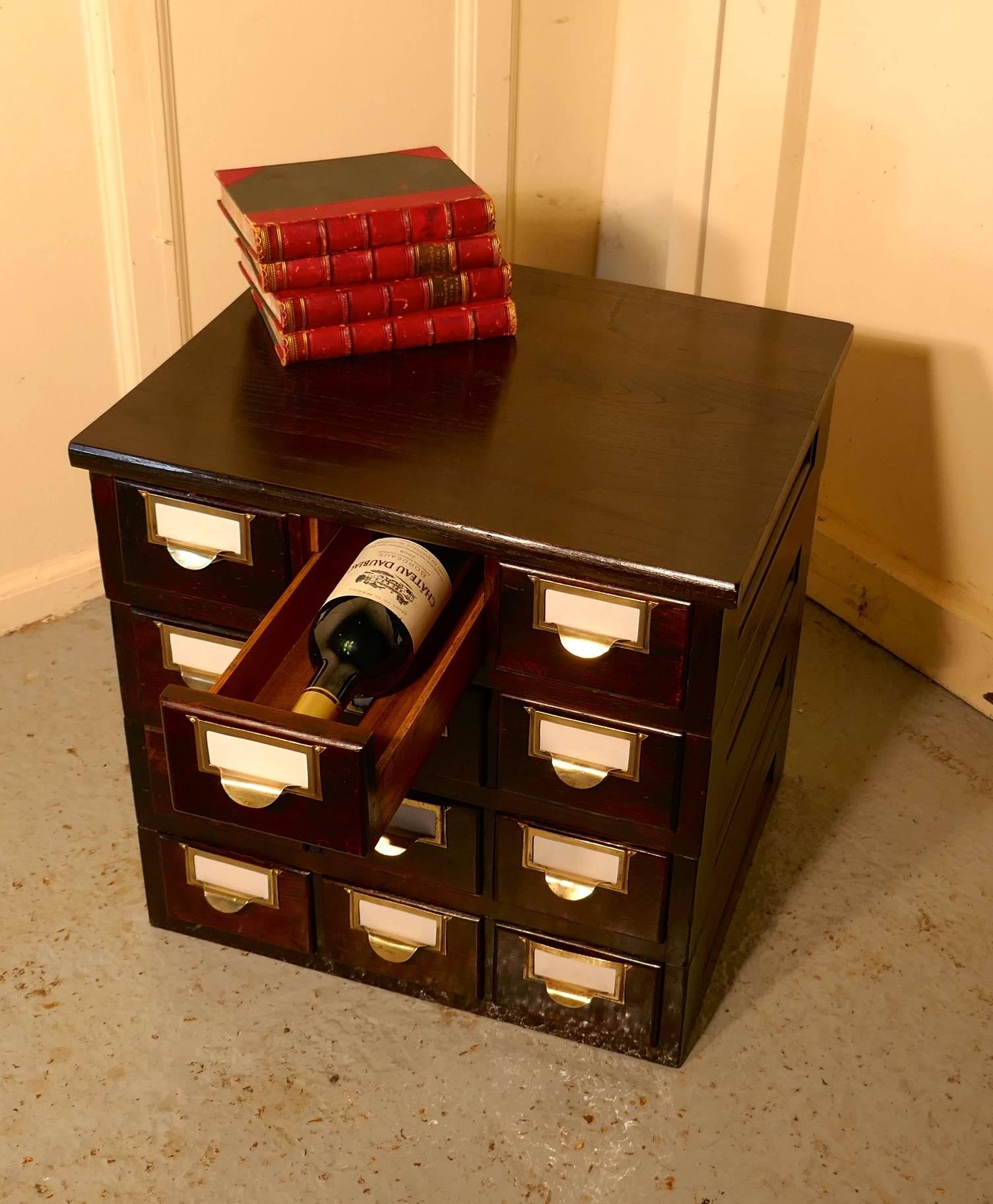 12 Drawer Oak Card Index Filing Cabinet, Wine Rack In Good Condition In Chillerton, Isle of Wight