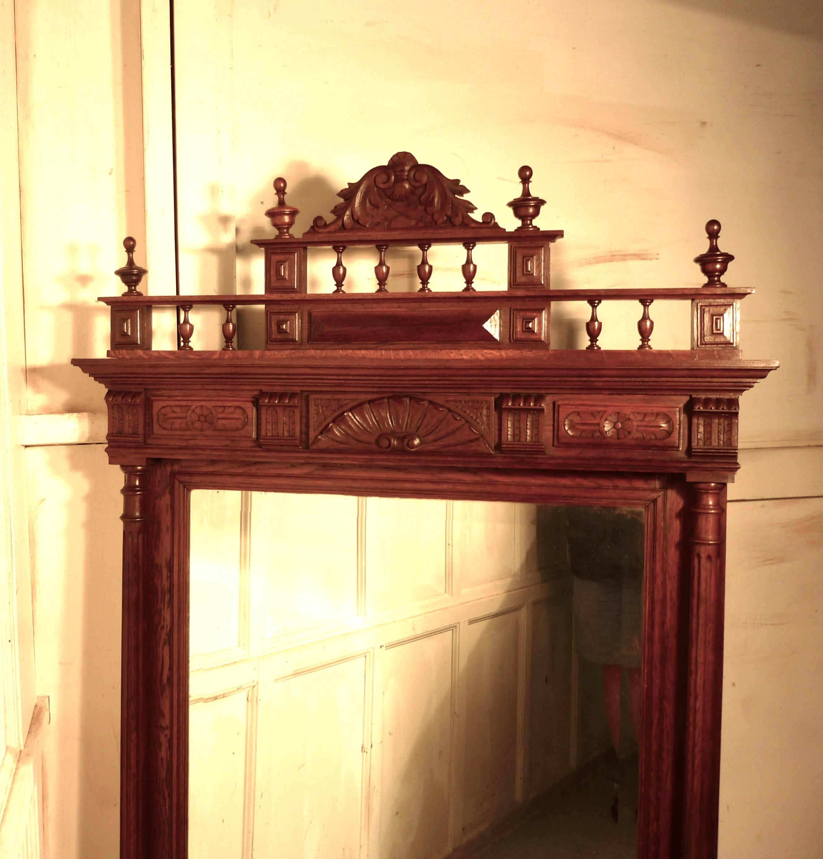 19th Century Large French Carved Oak Wall Mirror For Sale