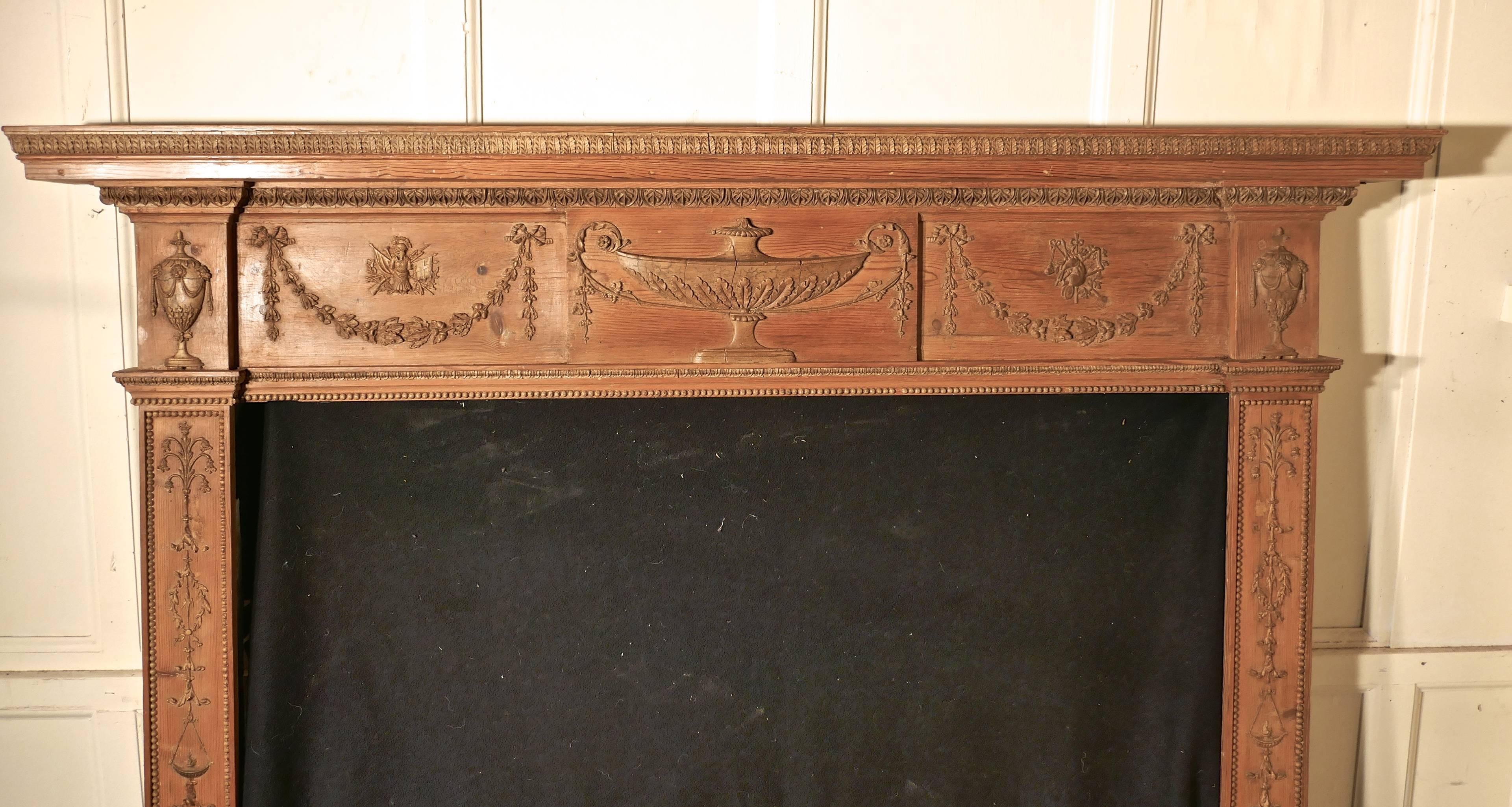 A Large 19th Century Adams Style Stripped Pine Fireplace. 2