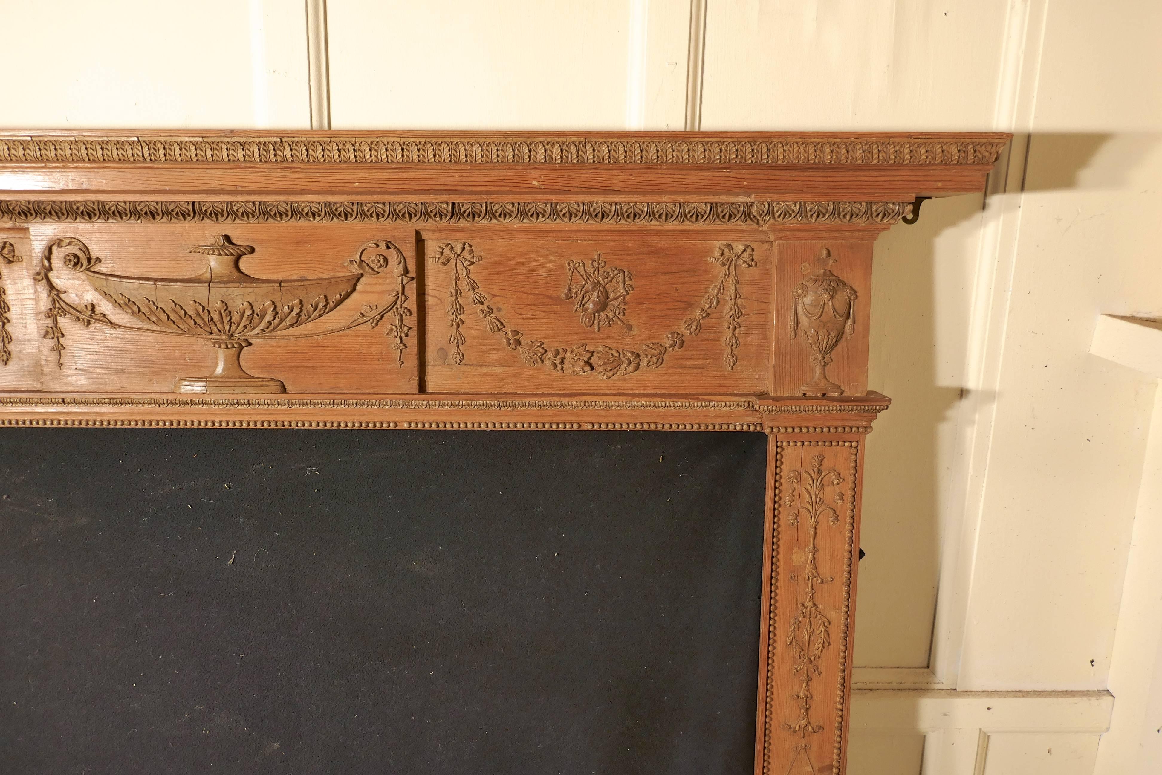 A Large 19th Century Adams Style Stripped Pine Fireplace. 4