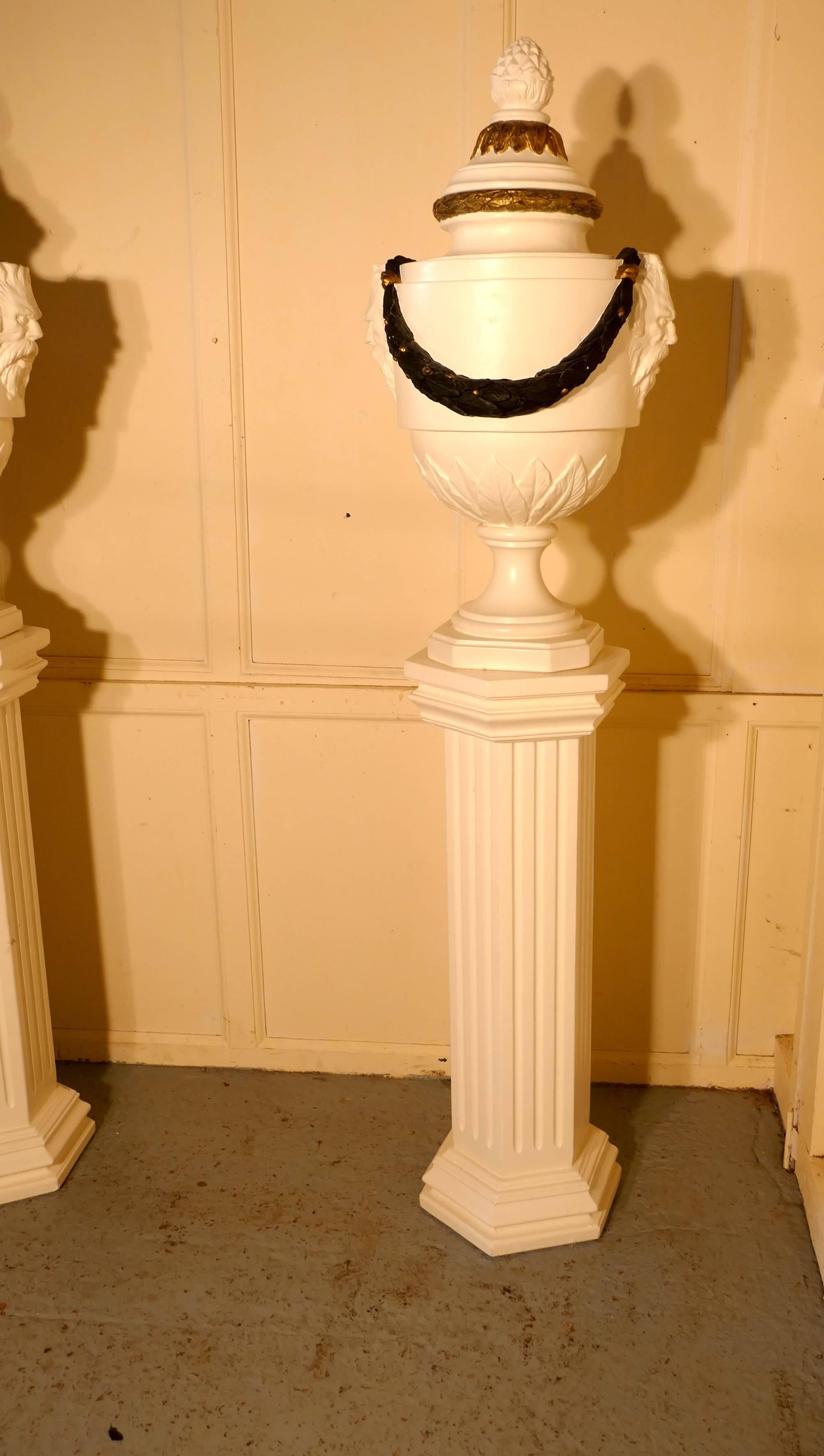 Pair of French Urns Set on Classical Column Pedestals For Sale 2