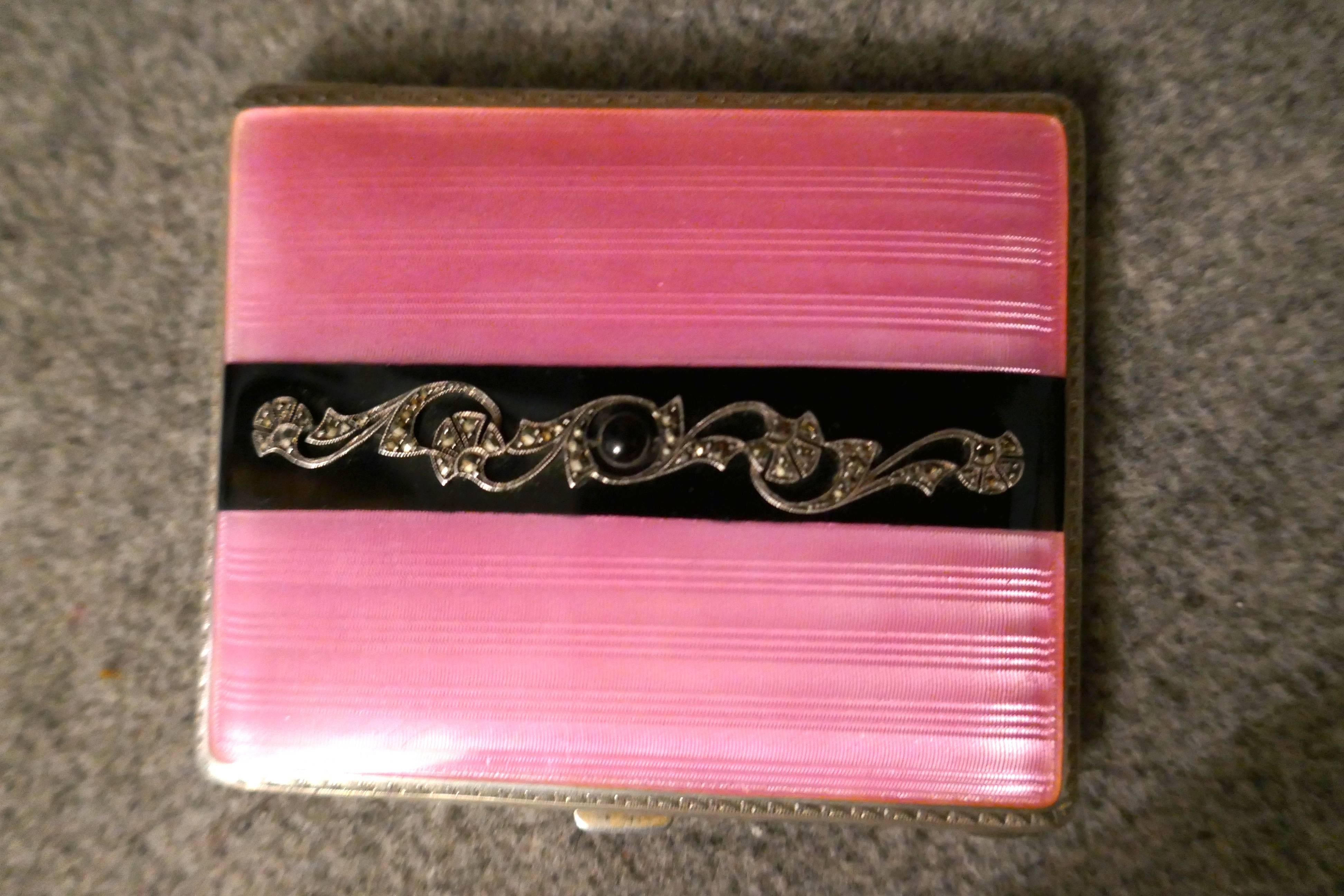 20th Century French Silver and Pink Guilloche Enamel Art Deco Cigarette Case