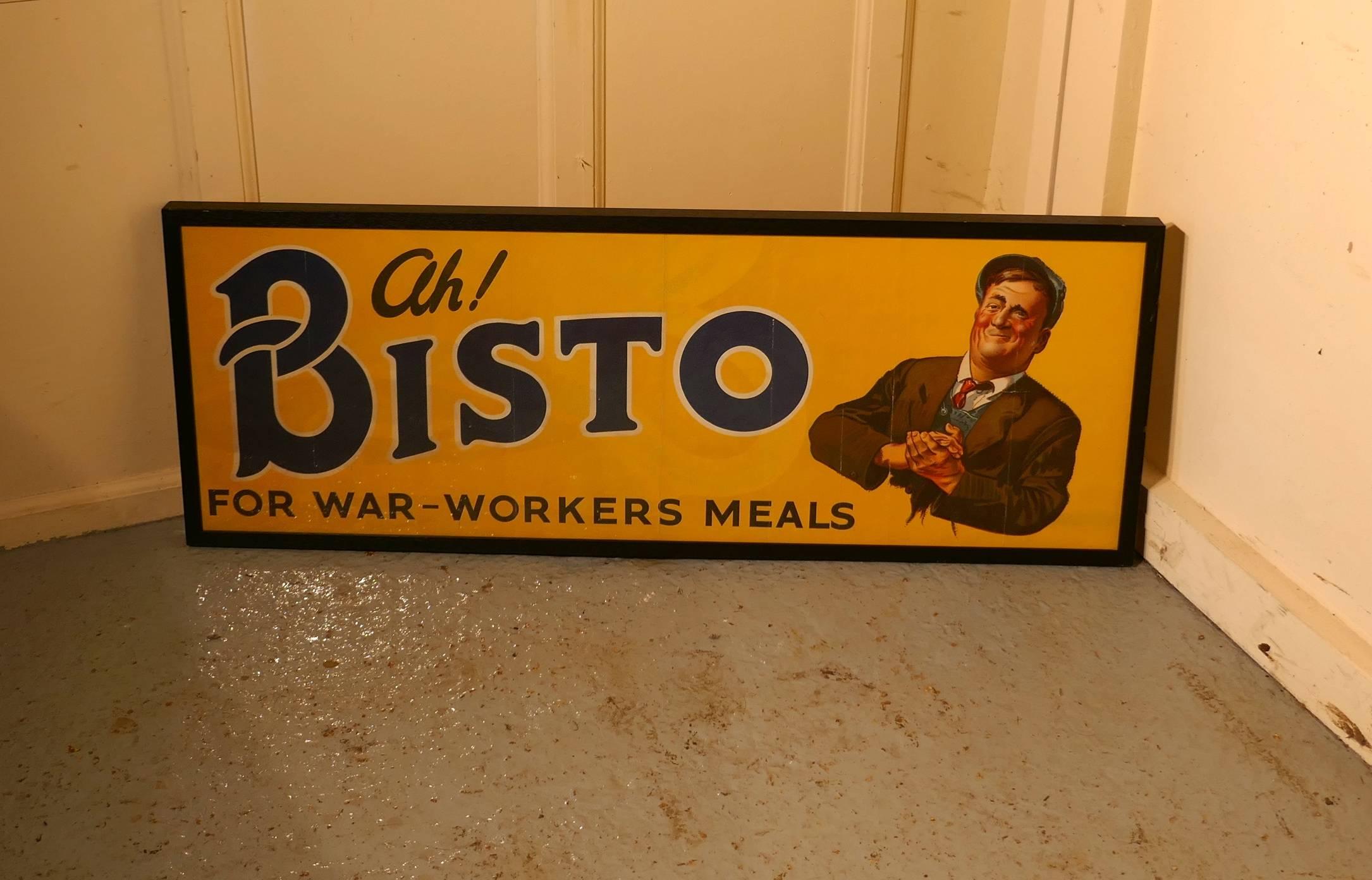 Framed Bisto Advertising Sign, Ah Bisto for War-Workers Meals Advertising Sign In Good Condition In Chillerton, Isle of Wight