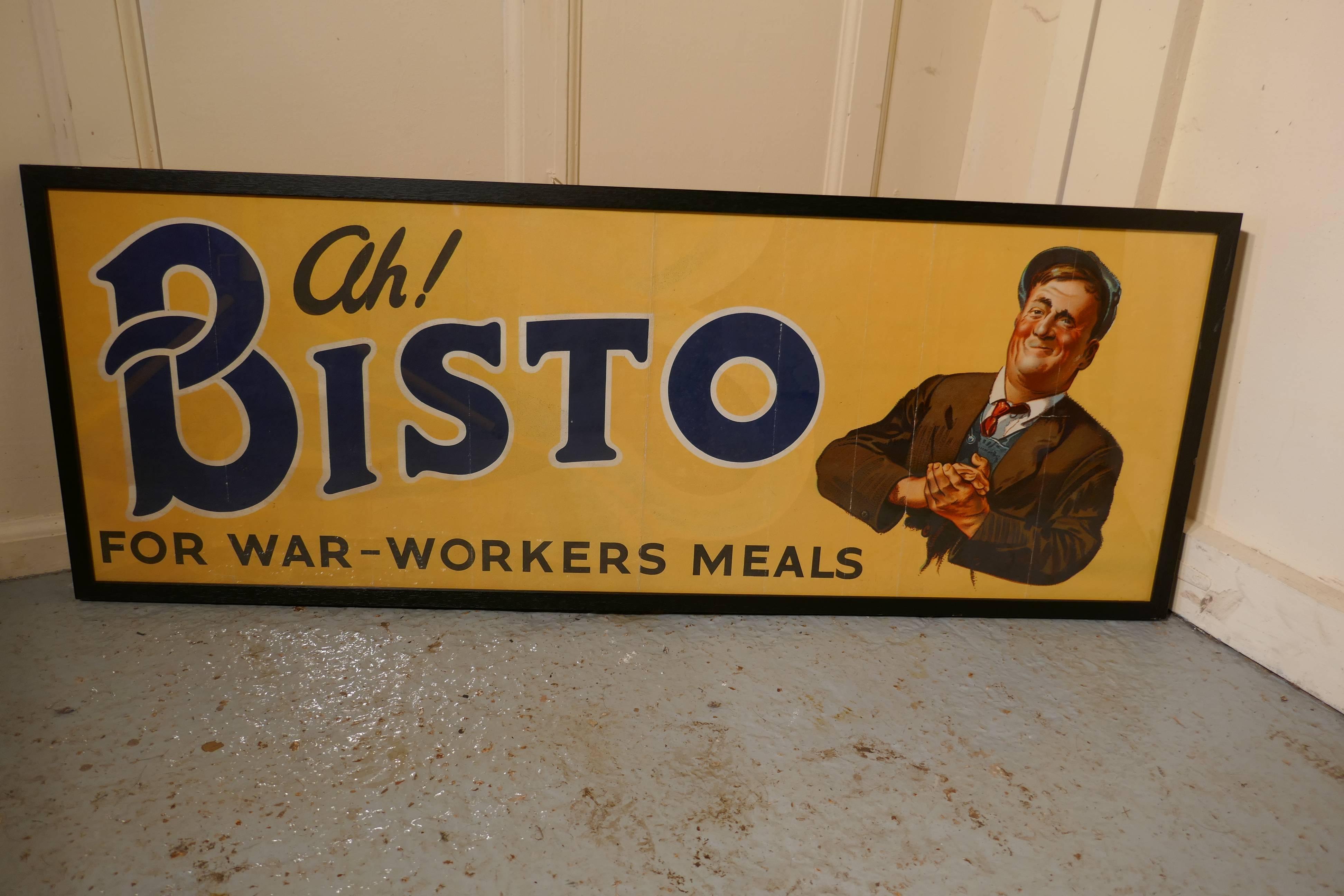 20th Century Framed Bisto Advertising Sign, Ah Bisto for War-Workers Meals Advertising Sign
