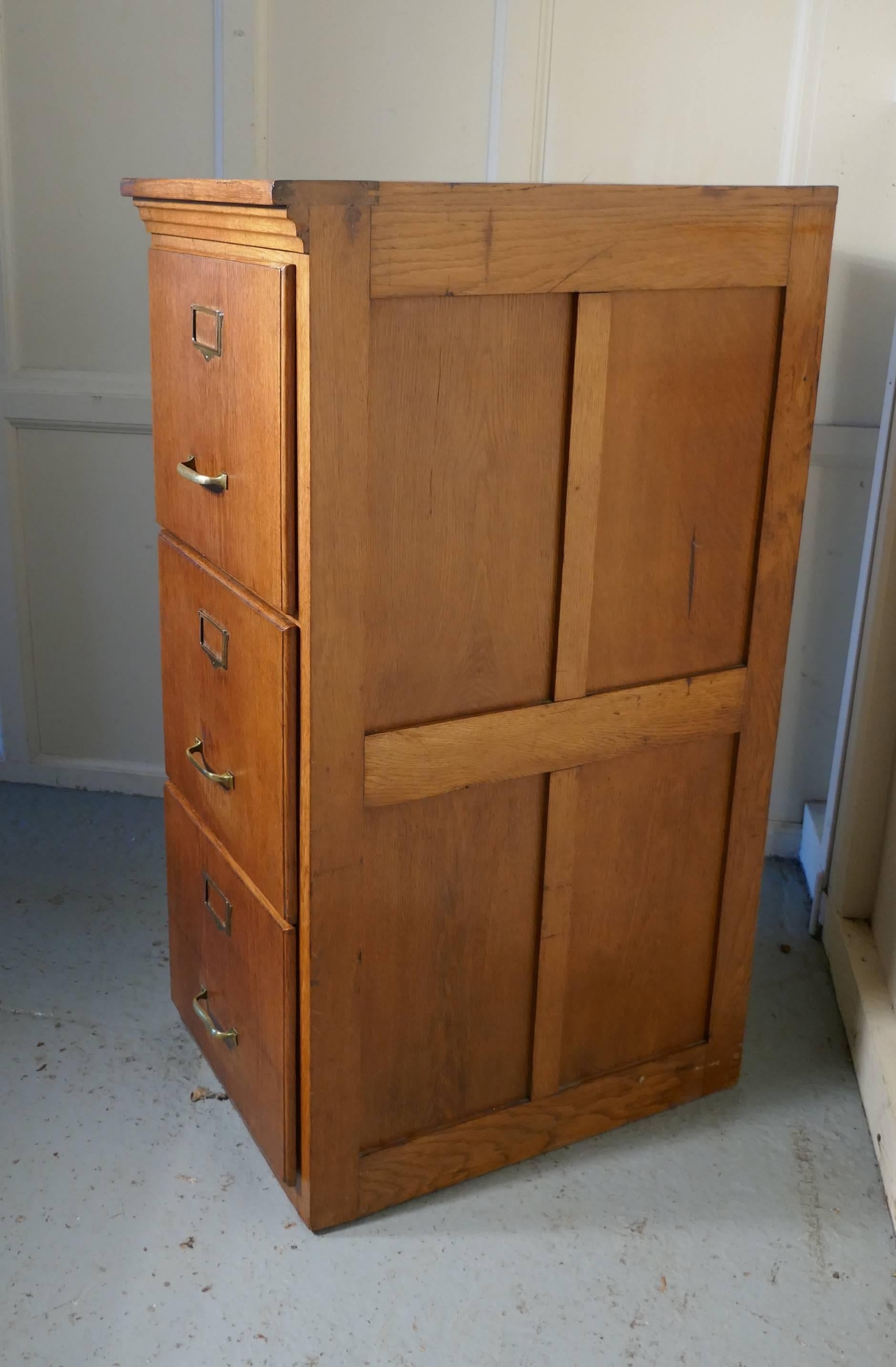Art Deco Large Edwardian Three-Drawer Oak Filing Cabinet