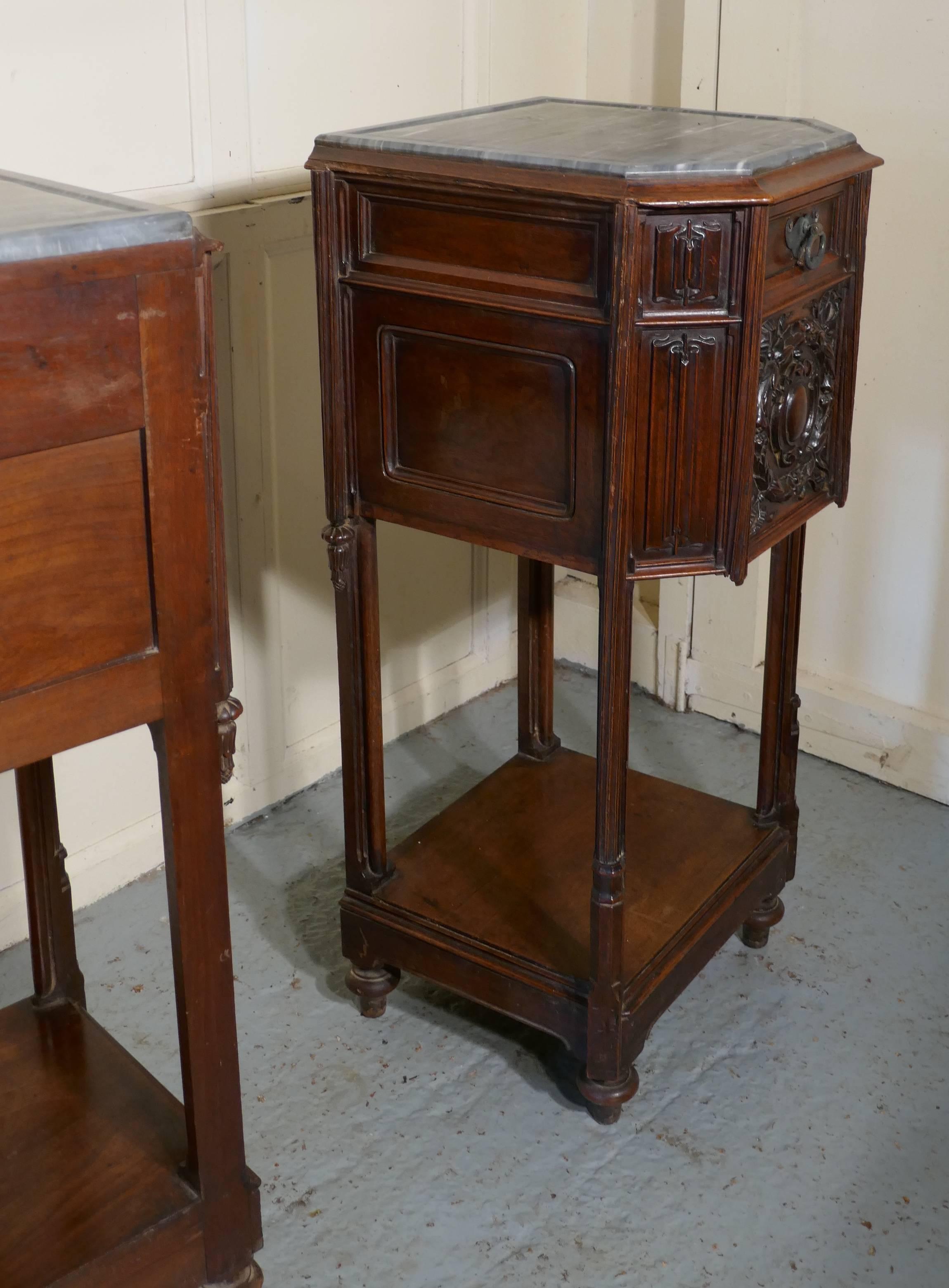 Pair of French 19th Century Gothic Oak Bedside Cupboards In Fair Condition In Chillerton, Isle of Wight
