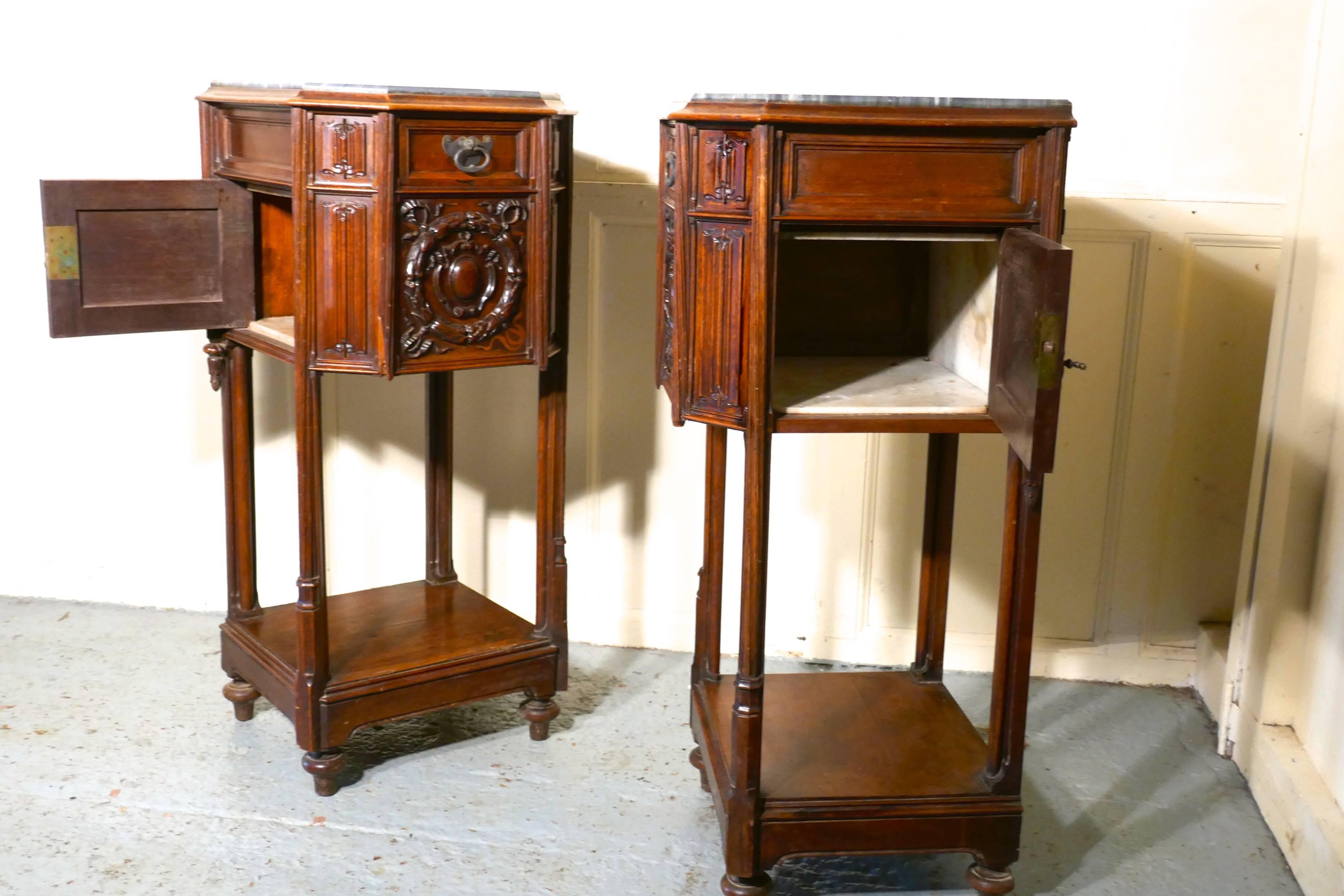 Pair of French 19th Century Gothic Oak Bedside Cupboards 7